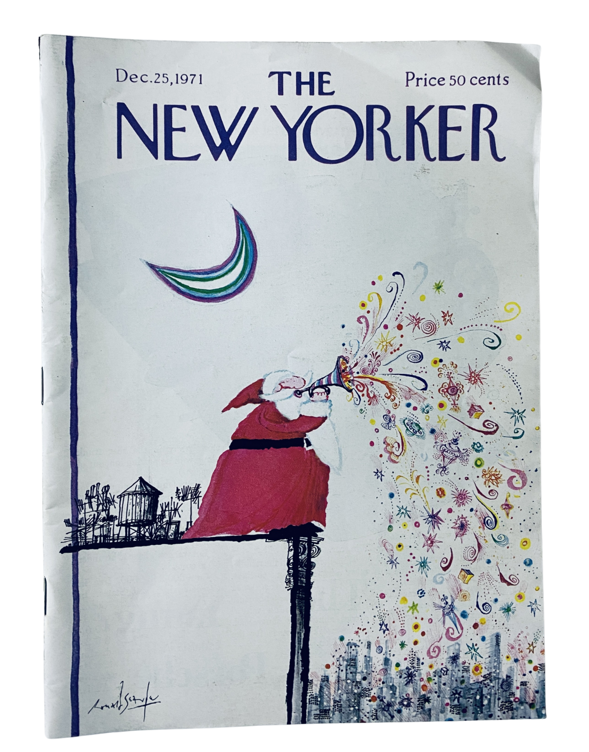 The New Yorker Magazine cover from December 25, 1971 featuring artwork by Ronald Searle, depicting Santa Claus with a colorful, whimsical background.