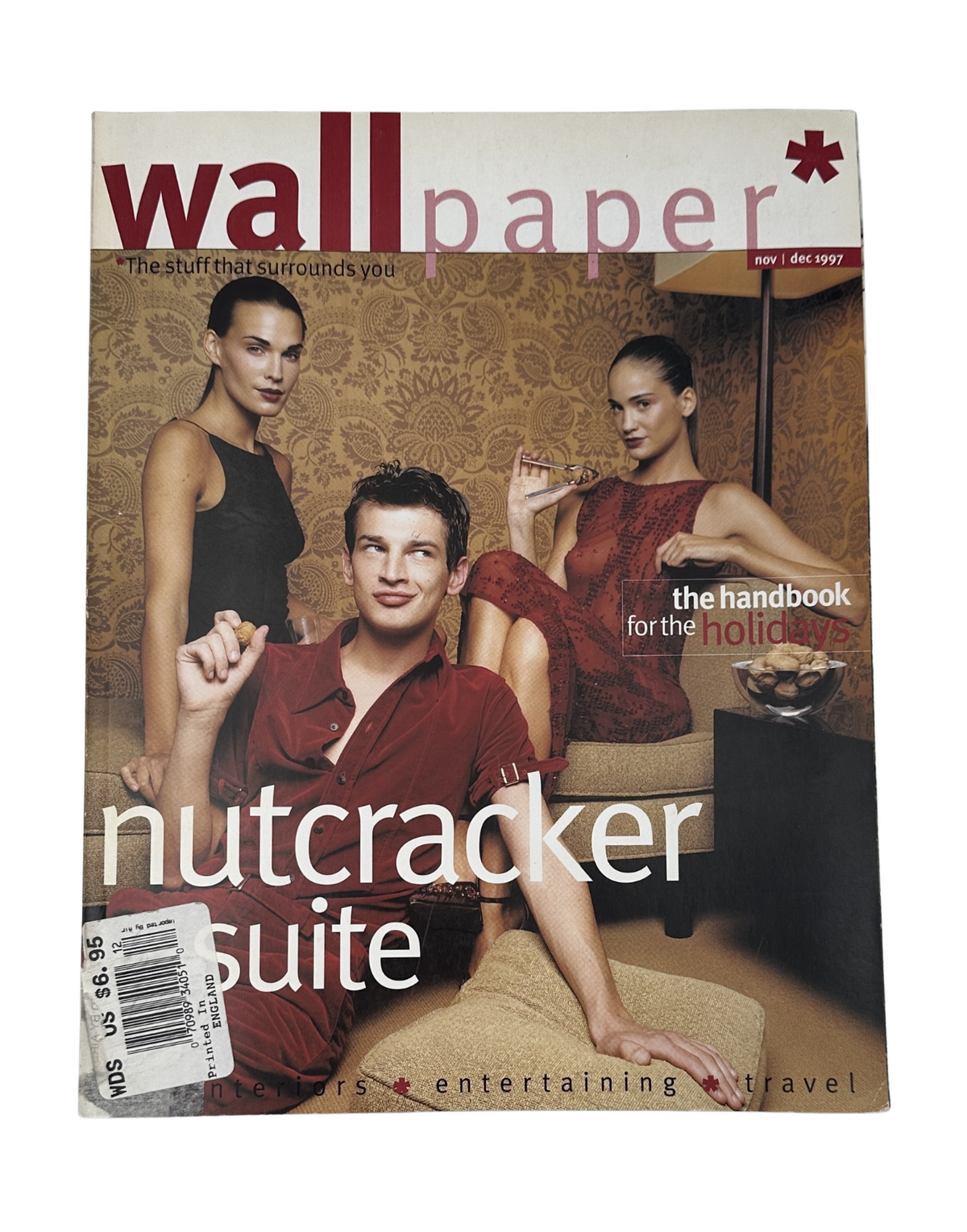 Wallpaper Magazine November/December 1997 cover featuring models showcasing holiday fashion in a Nutcracker Suite theme, promoting design, entertaining, and travel.