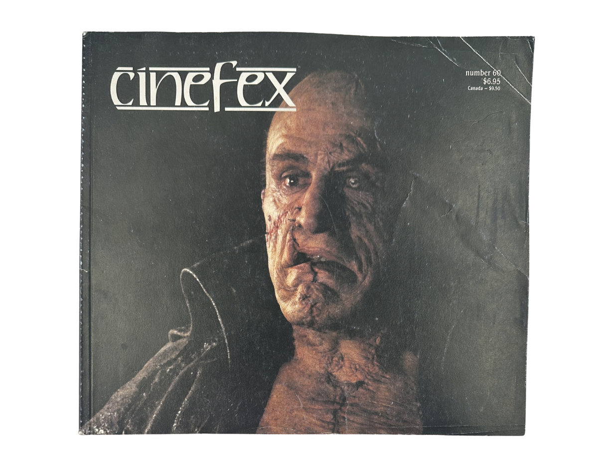 Cinefex Magazine December 1994 No. 60 cover featuring a character inspired by Mary Shelley's Frankenstein, showcasing cinematic makeup effects and dramatic lighting.