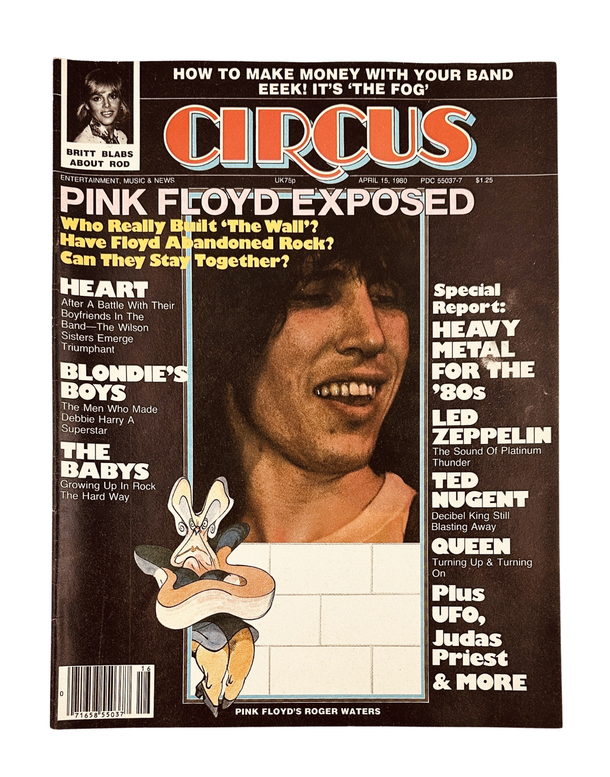 Circus Magazine cover from April 15, 1980 featuring Pink Floyd's Roger Waters with the title 'Circus Magazine April 15, 1980 Pink Floyd Roger Waters Heart Blondie VG'.