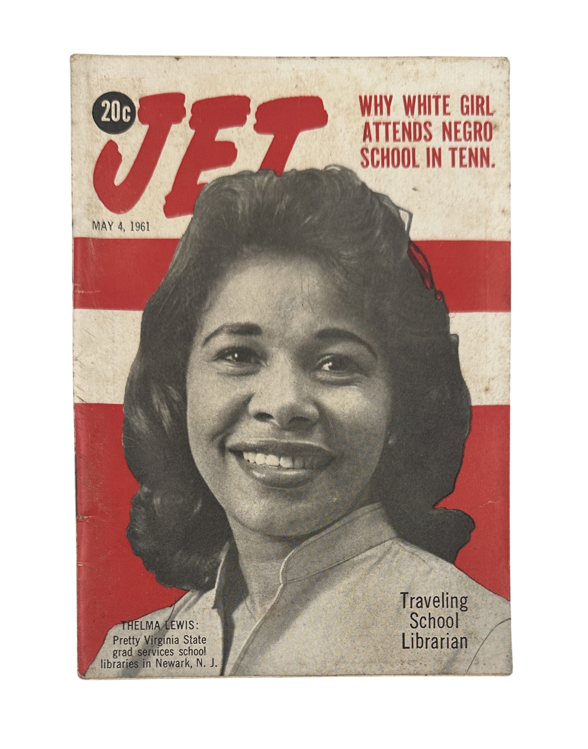 Jet Magazine May 4, 1961 featuring Thelma Lewis on the cover, discussing education issues in a school setting.