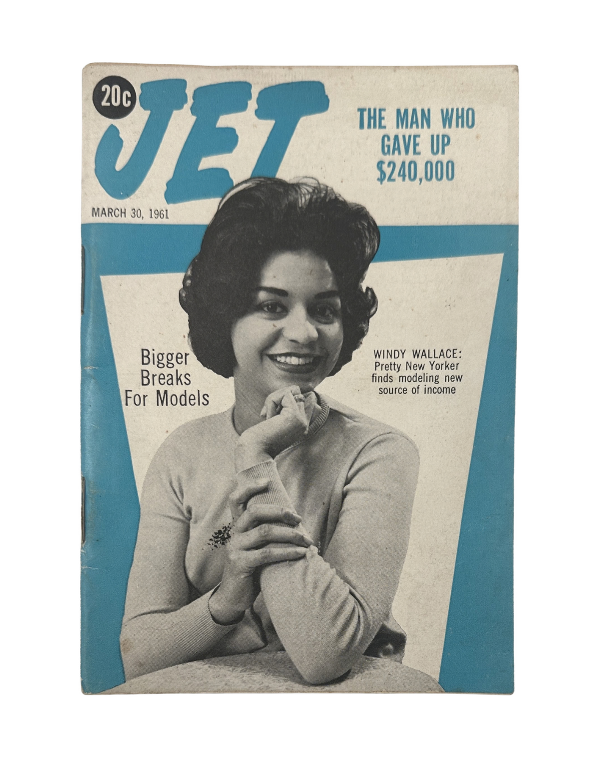 Jet Magazine cover from March 30, 1961 featuring Windy Wallace, showcasing her modeling and article titled 'Bigger Breaks For Models'.