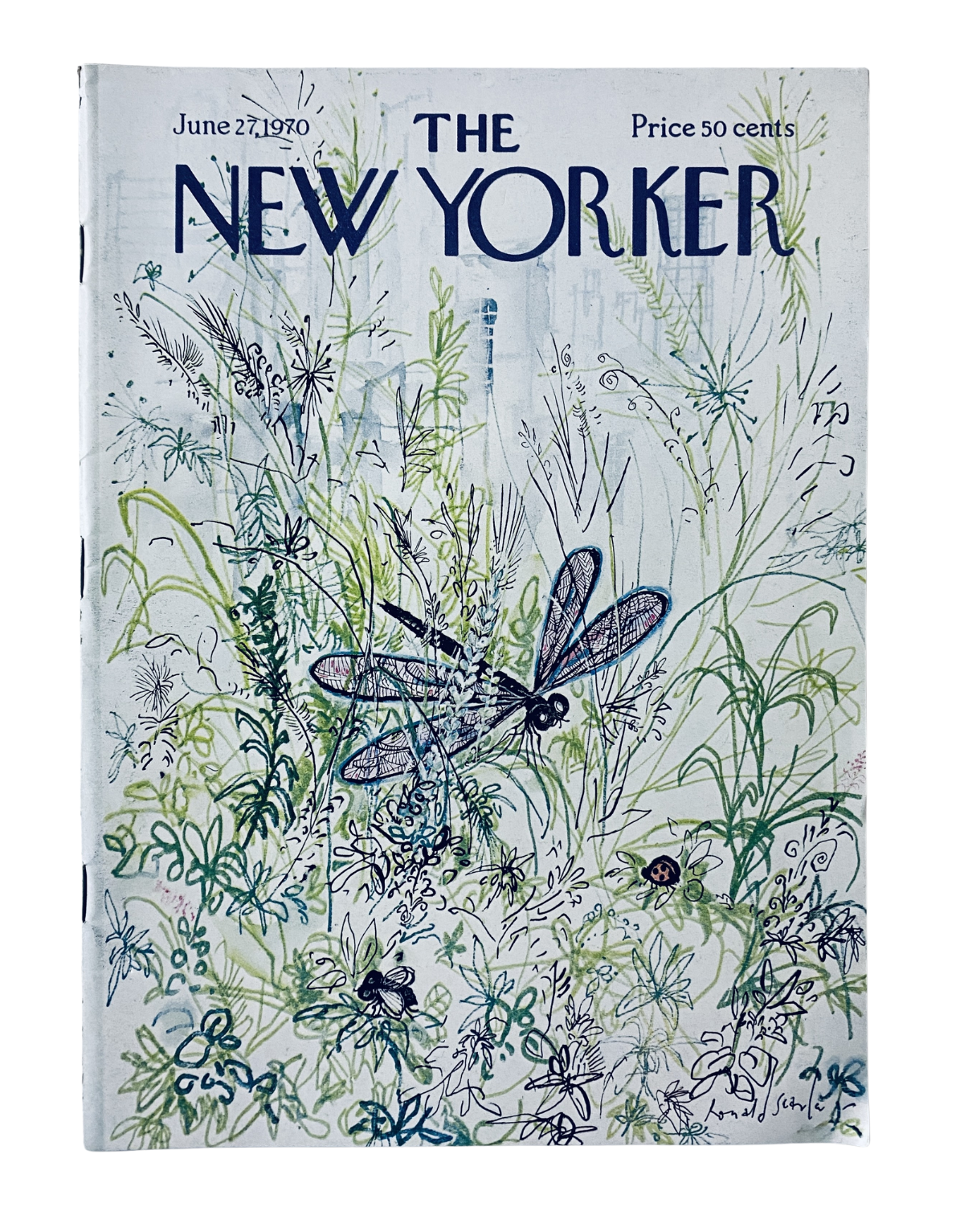 The New Yorker Magazine June 27, 1970 cover featuring a colorful illustration of a dragonfly and intricate foliage, representing the artistic style of Ronald Searle.