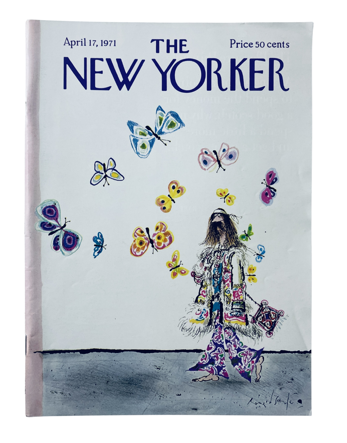 The New Yorker Magazine April 17, 1971 cover featuring whimsical butterflies and a walking figure, illustrated by Ronald Searle.