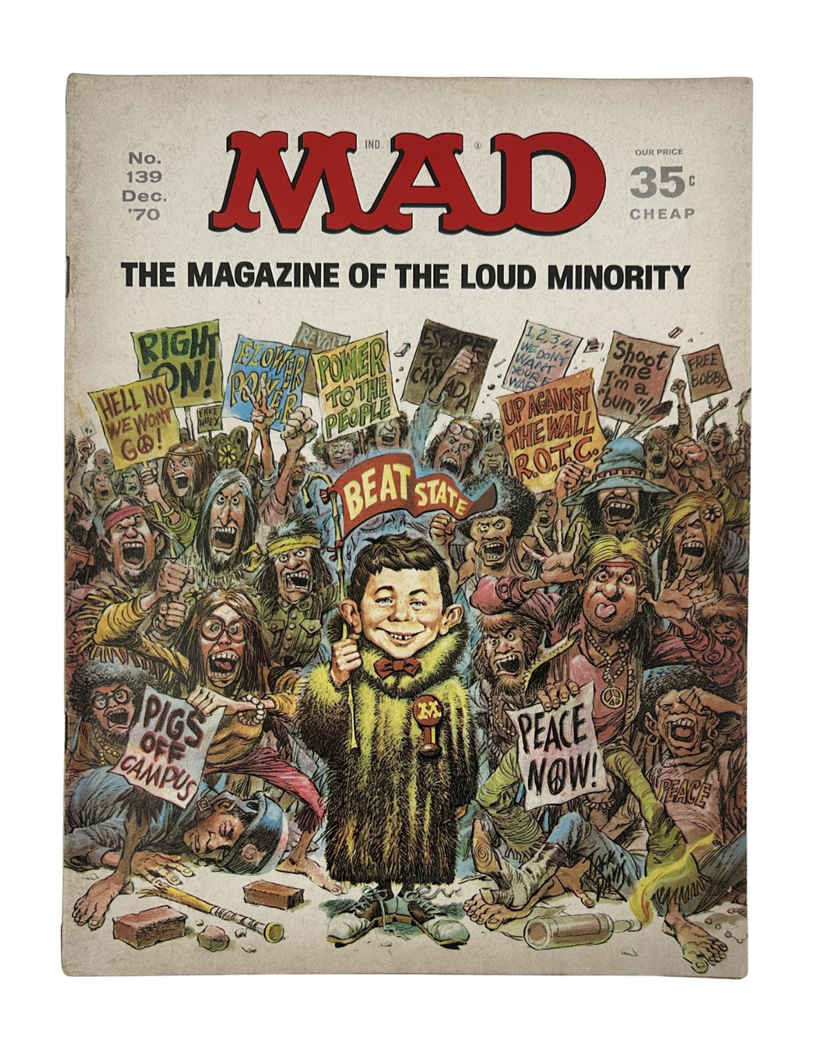 MAD Magazine No. 139 December 1970 cover featuring a cartoon character in a crowd of protestors with the headline 'THE MAGAZINE OF THE LOUD MINORITY'.