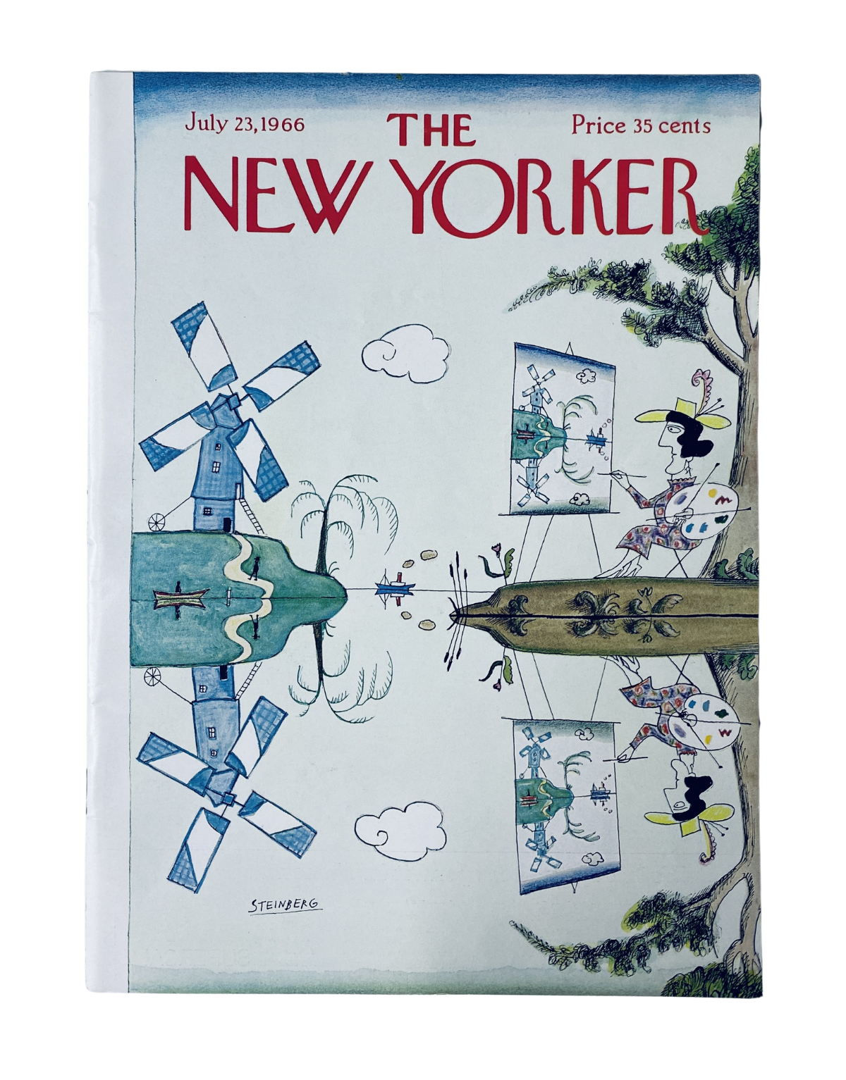 The New Yorker Magazine July 23, 1966 featuring a colorful windmill artist cover by Saul Steinberg. The design showcases whimsical elements and a light-hearted artistic style.