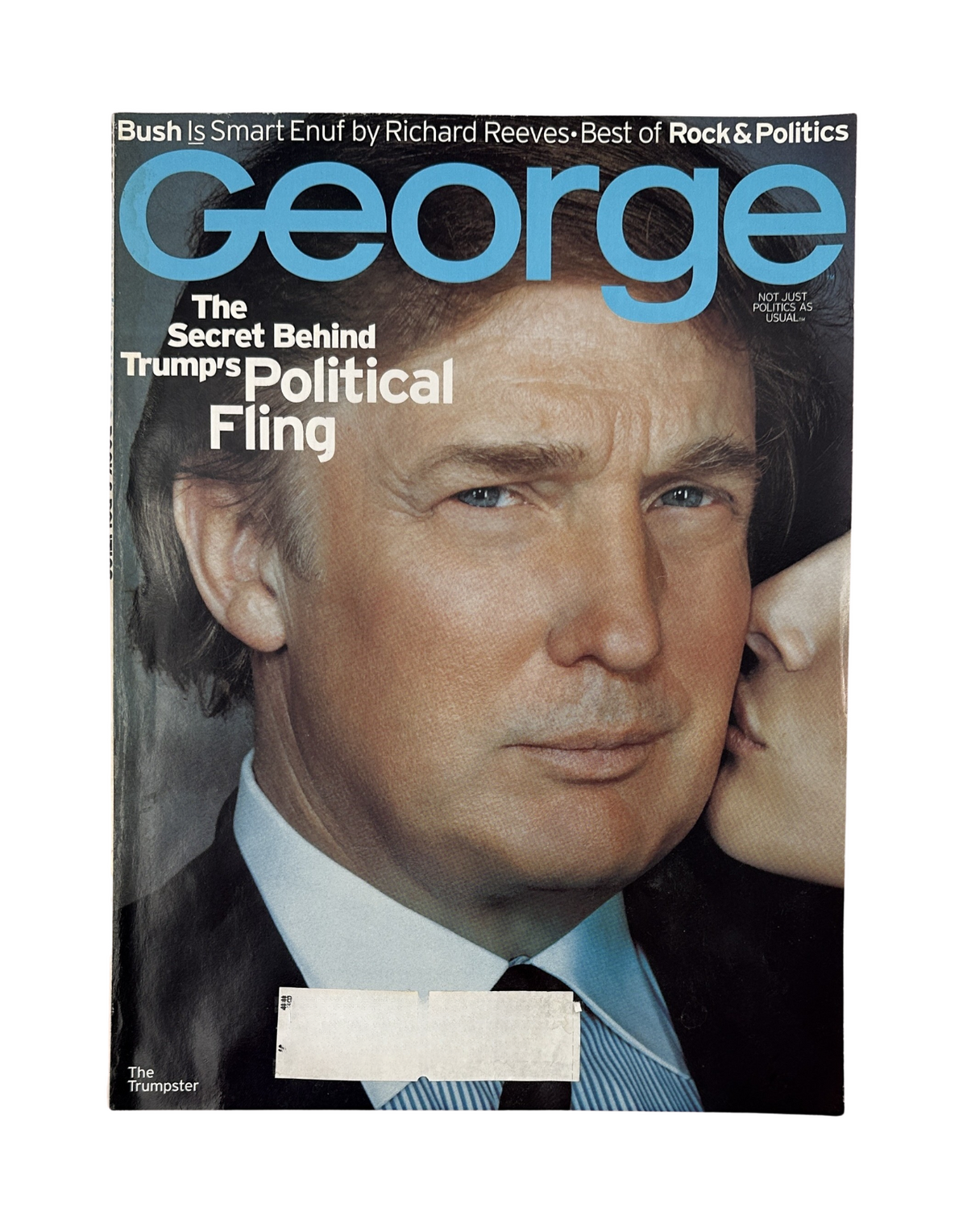 Cover of George Magazine February 2000 featuring Donald Trump with the headline 'The Secret Behind Trump's Political Fling'.