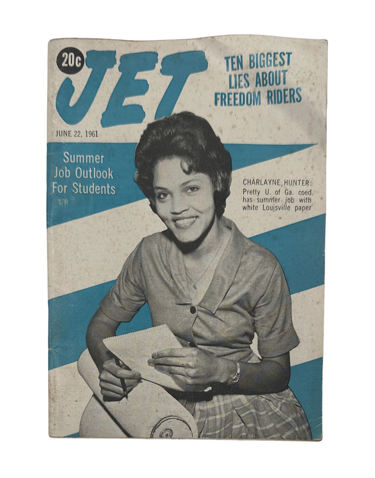 Jet Magazine June 22, 1961 featuring Charlayne Hunter on the cover, highlighting Freedom Riders with images and text promoting summer job outlook for students.