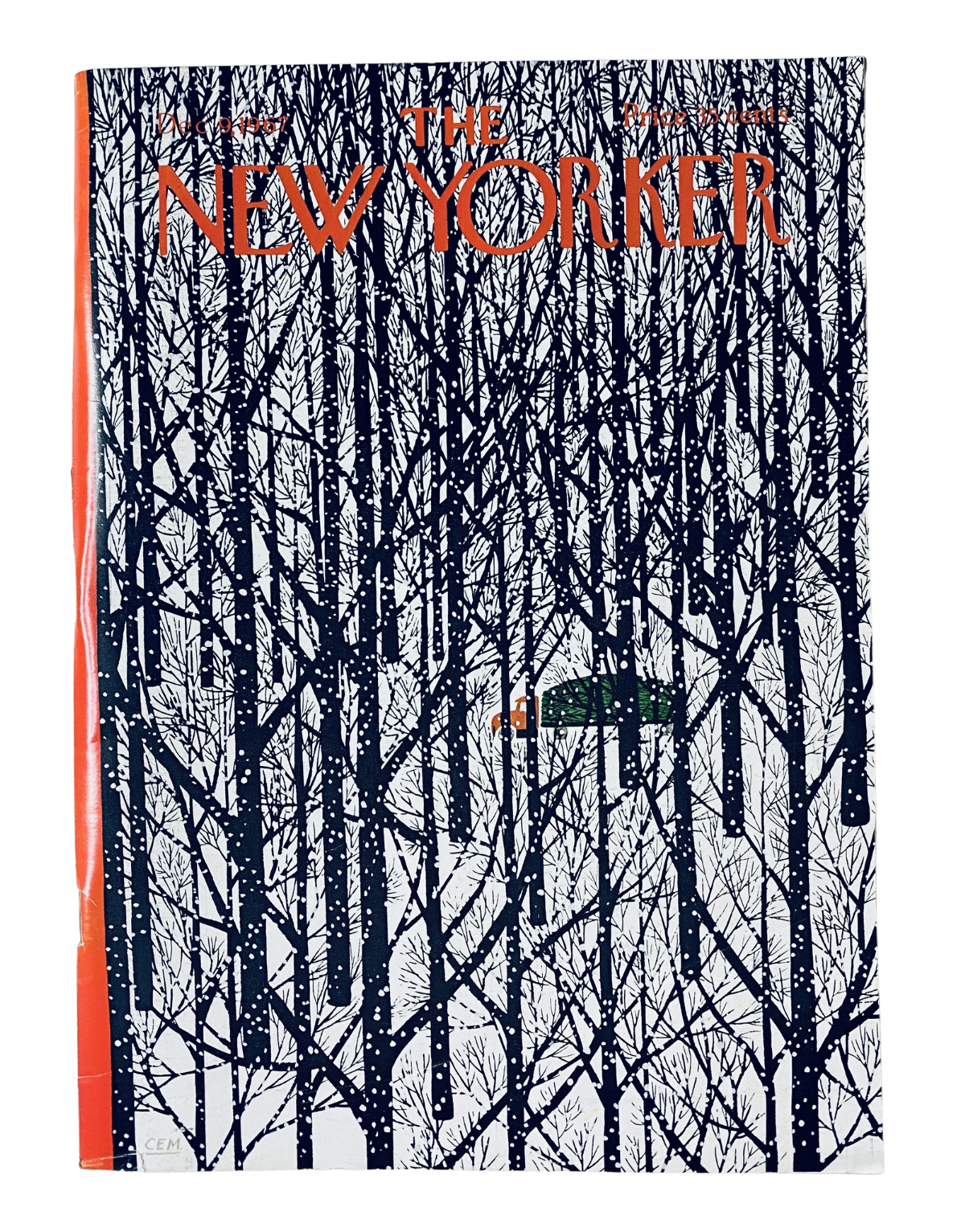 The New Yorker Magazine December 9, 1967 cover art featuring a winter forest scene with snow-covered trees, designed by C. Martin. This vintage issue is in very good condition with light edge wear, perfect for collectors and enthusiasts of classic magazines.
