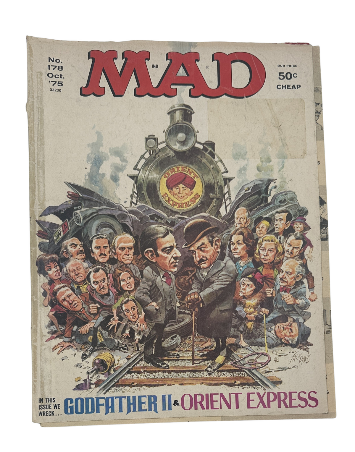 MAD Magazine No. 178 from October 1975 featuring a cover illustration parodying Godfather II and Orient Express, showcasing caricatures of various characters in a dramatic scene, with the title prominently displayed and a price of 50 cents.