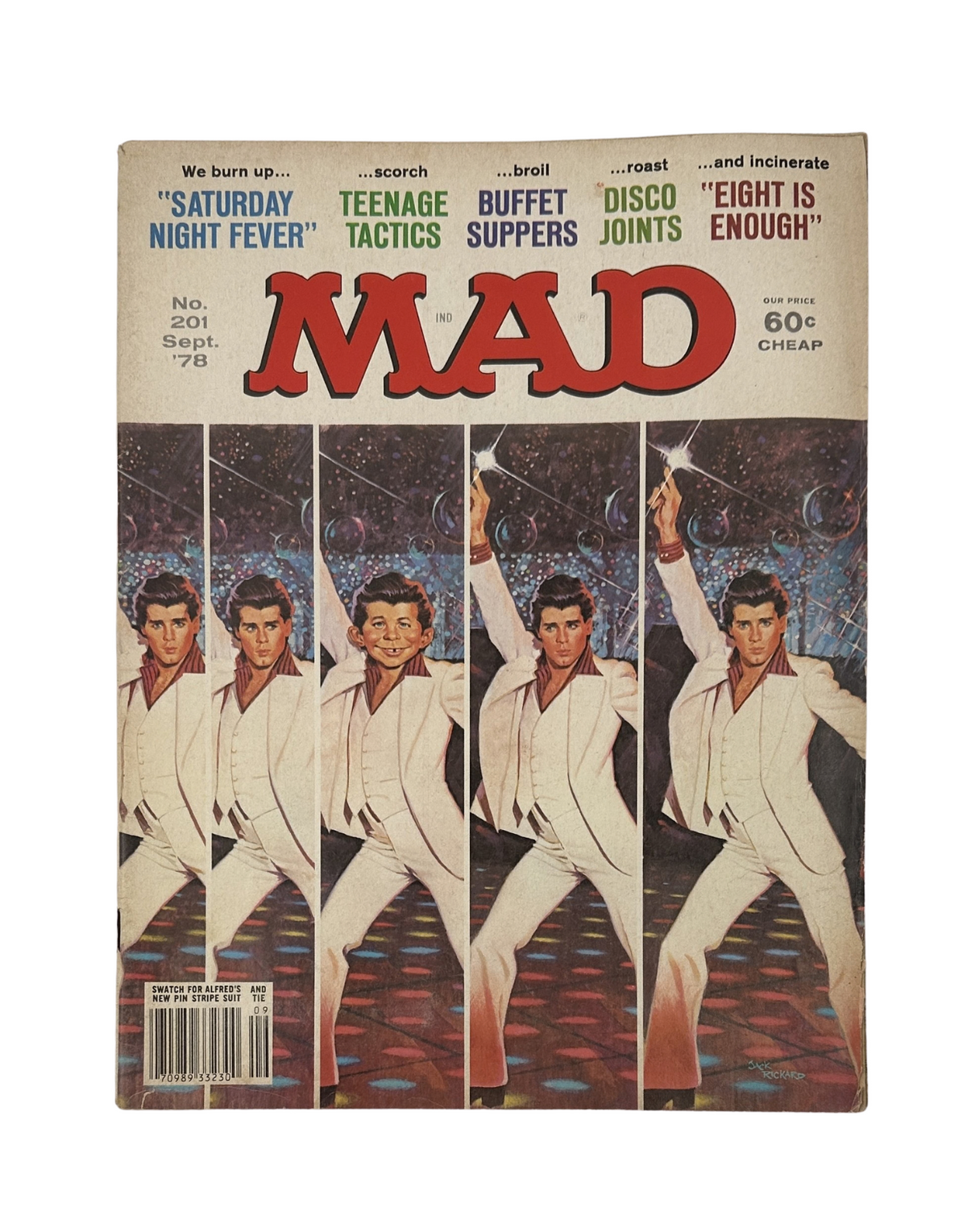Cover of MAD Magazine No. 201, September 1978 featuring a parody of Saturday Night Fever with disco-themed artwork and the text 'Saturday Night Fever' prominently displayed.