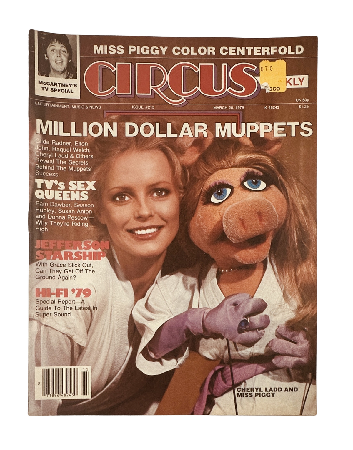 Circus Magazine March 20, 1979 cover featuring Miss Piggy and Cheryl Ladd, showcasing the headline 'Million Dollar Muppets' alongside Paul McCartney.