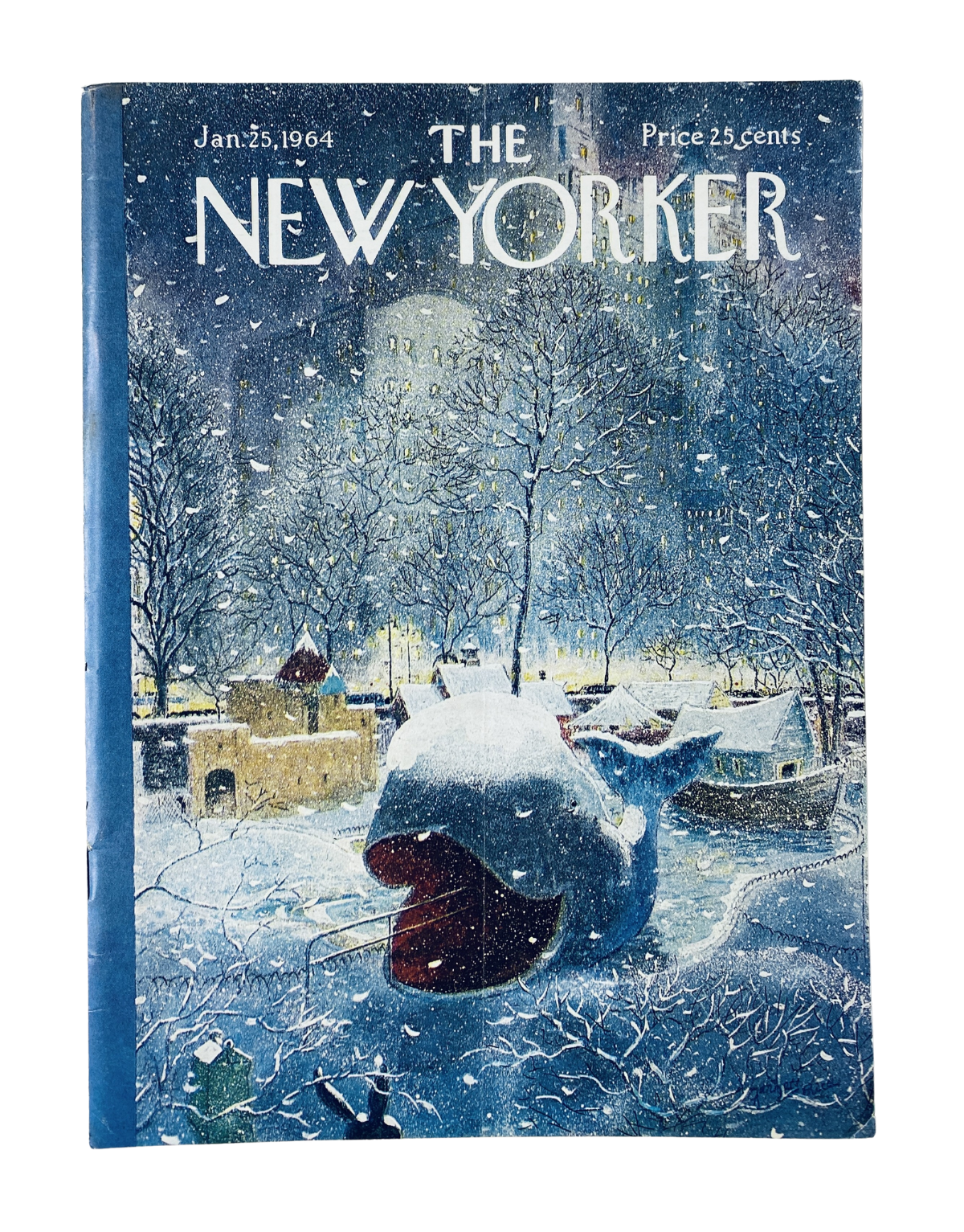 The New Yorker Magazine January 25, 1964 cover featuring a winter city scene with snow-covered landscapes and a whimsical design by Garrett Price.