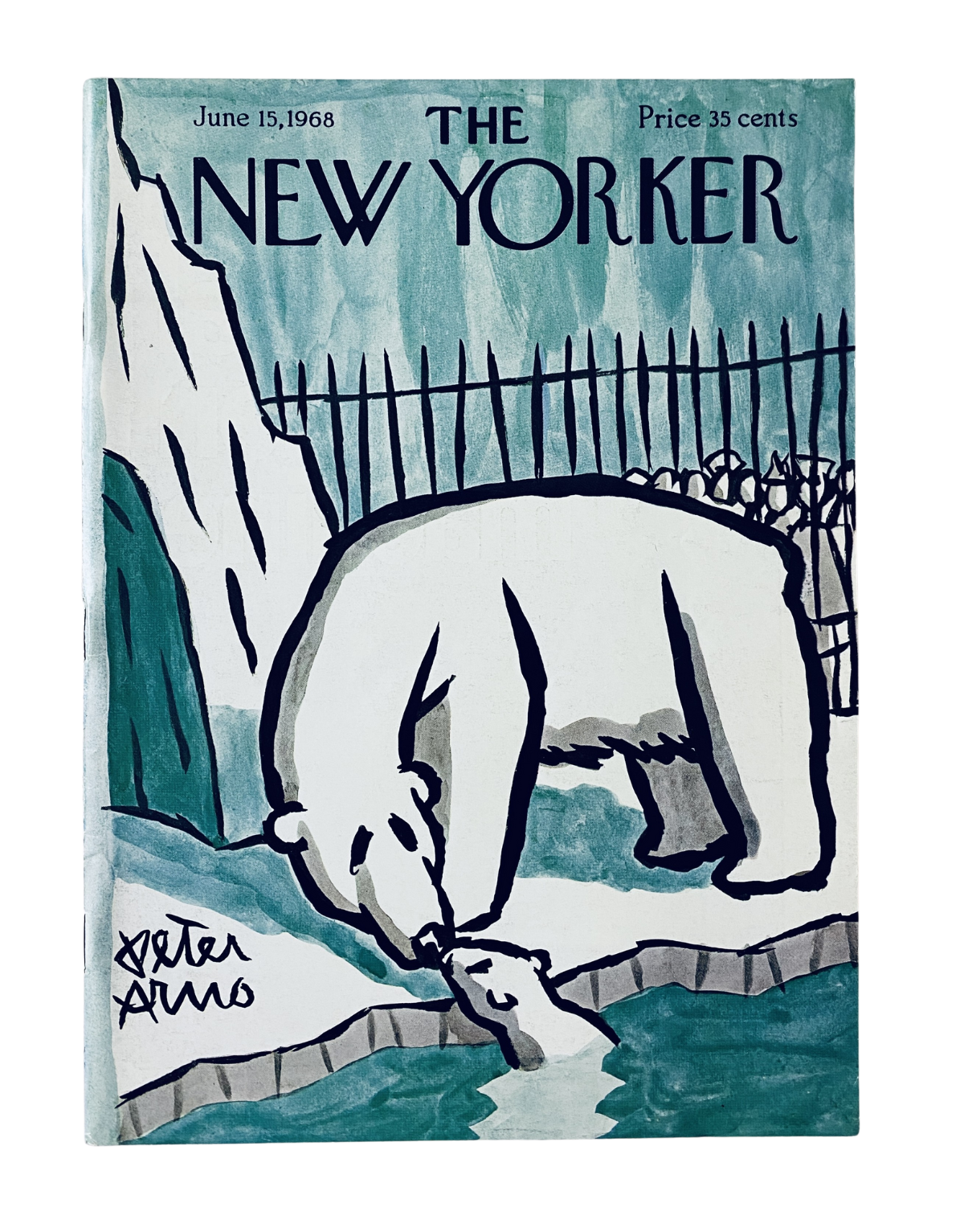 The New Yorker Magazine June 15, 1968 cover featuring a polar bear illustration by Peter Arno, showcasing a distinctive art style with cool tones and minimalistic design.