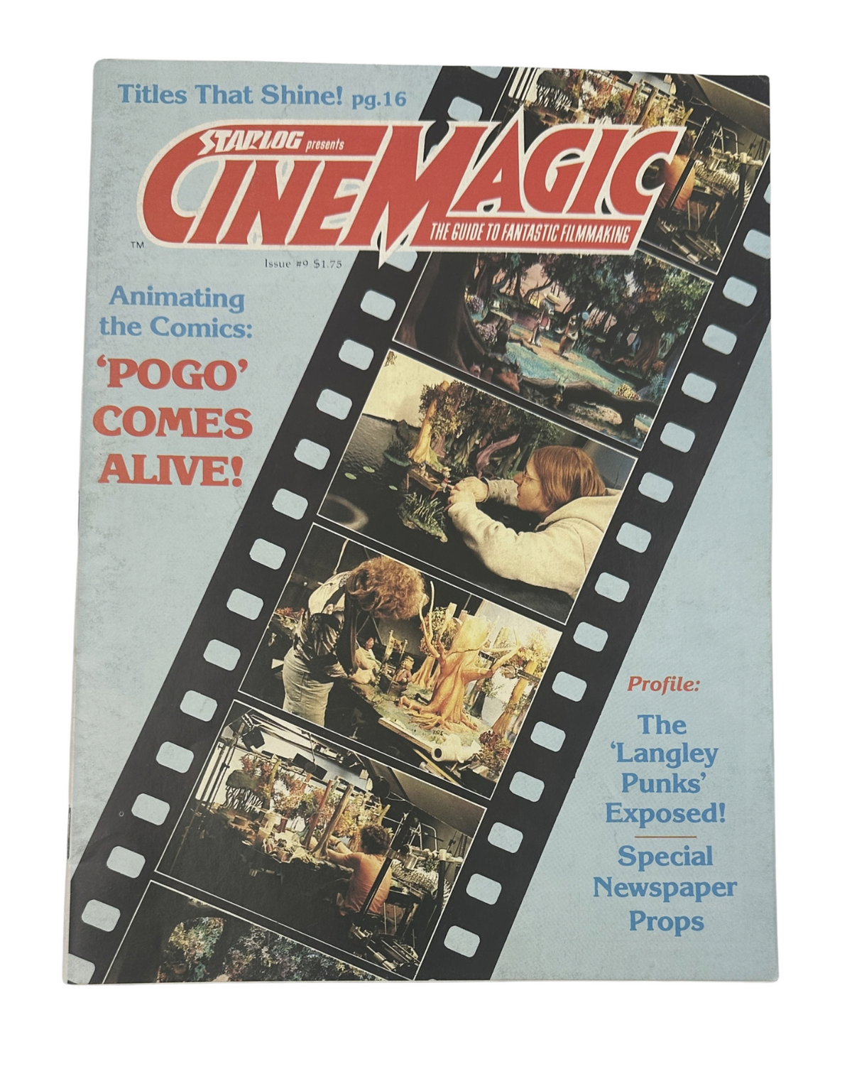 Cover of Cinemagic Magazine No. 9 showcasing the title 'Animating the Comics: Pogo Comes Alive!' with a vibrant design, featuring film strip elements and vivid images from the magazine.