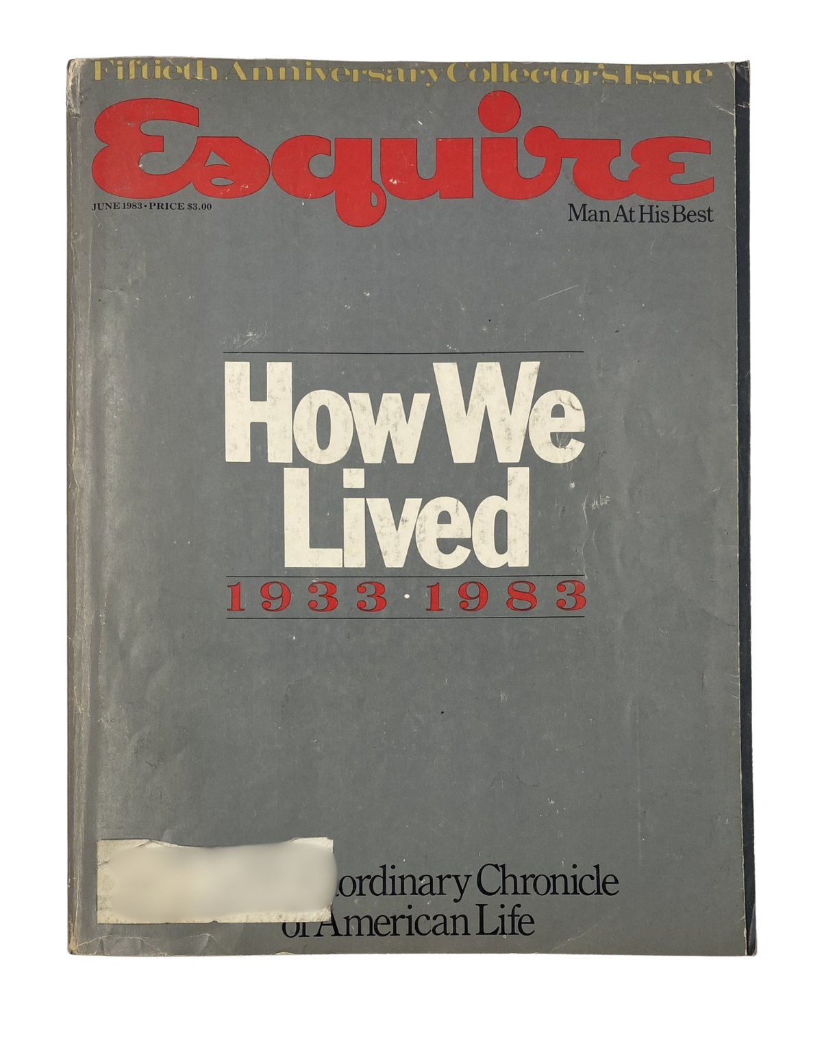 Esquire Magazine June 1983 How We Lived 1933–1983 50th Anniversary Issue cover featuring a minimalist gray background with bold red text highlighting the title.