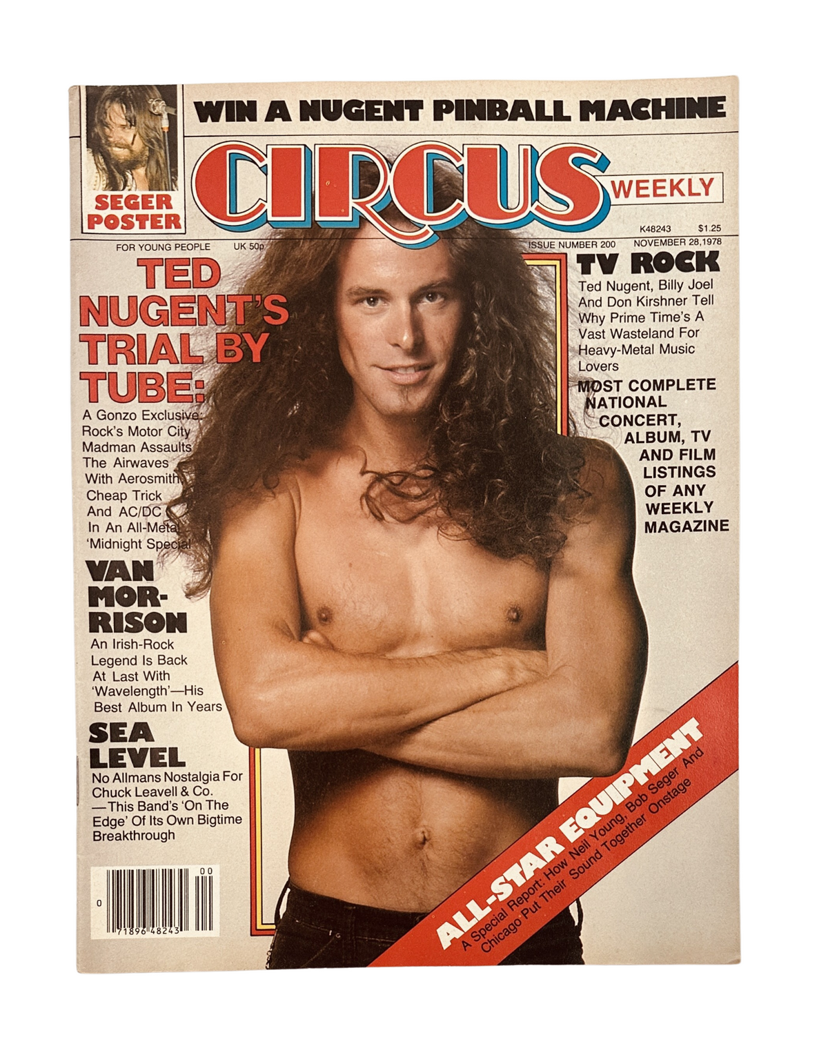 Cover of Circus Weekly Magazine dated November 28, 1978 featuring Ted Nugent's exclusive interview. The magazine highlights a pinball machine contest and has a captivating design with vibrant colors.