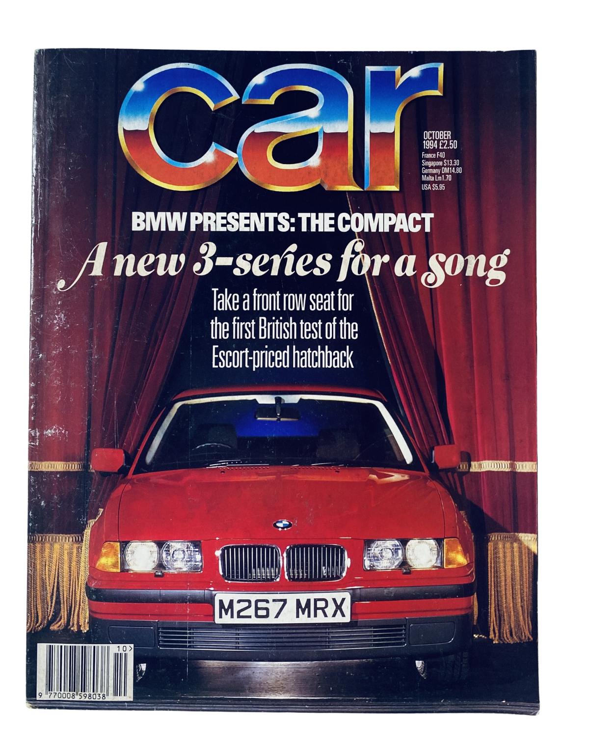 CAR Magazine October 1994 issue featuring the title 'A new 3-series for a song', showcasing a BMW 316i Compact on the cover with a vibrant red color against a dramatic backdrop.