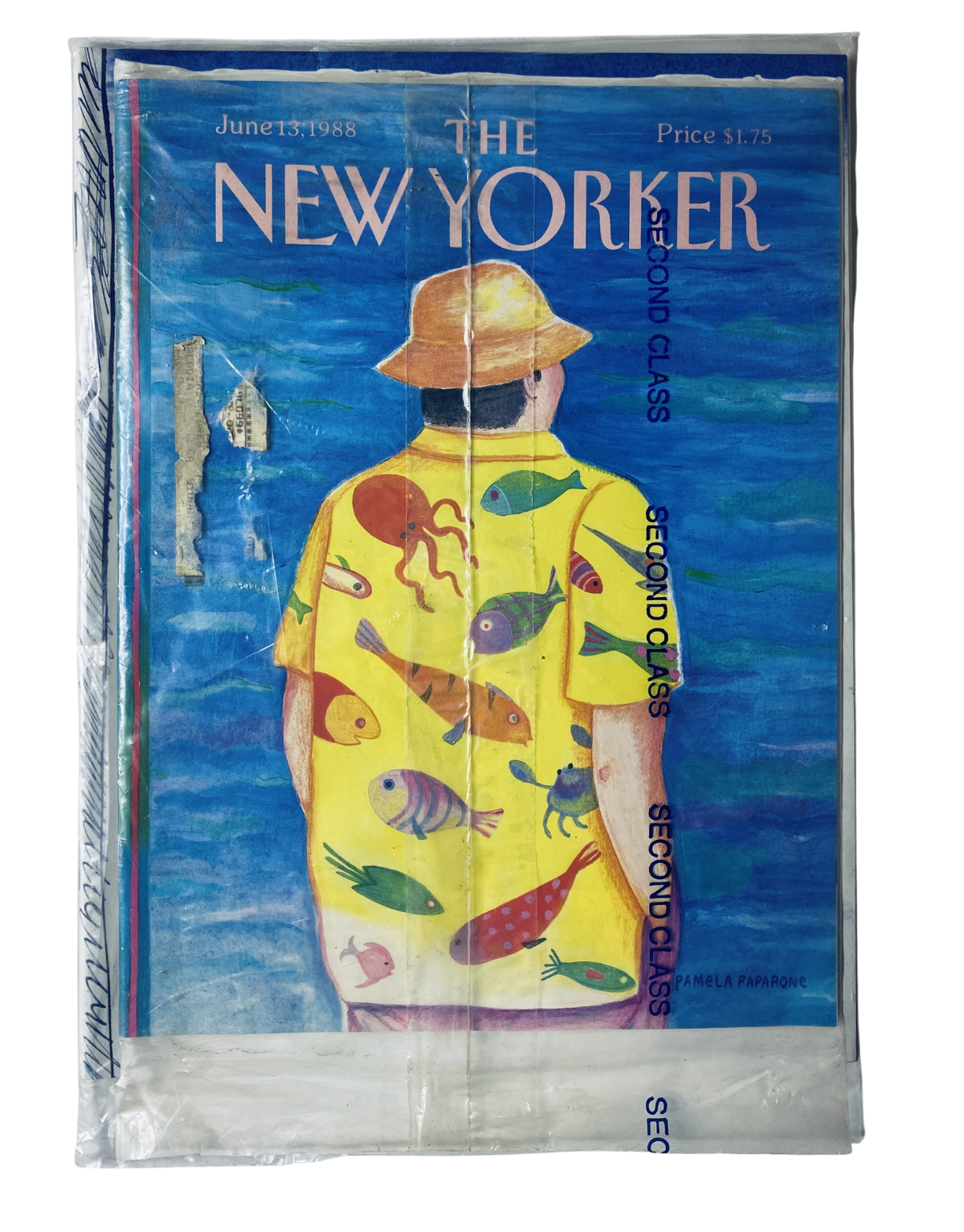 SEALED The New Yorker Magazine June 13, 1988 featuring Fish Shirt Man cover art by P. Paparone, preserved in original plastic wrap.