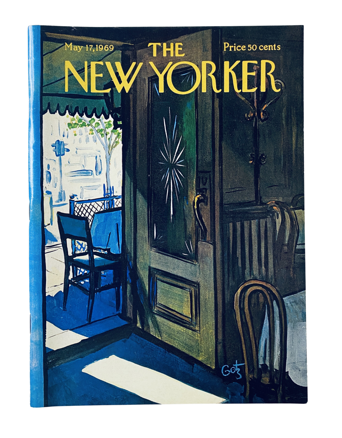 Cover of The New Yorker Magazine, May 17, 1969, featuring an interior café scene painted by Arthur Getz, showcasing bright colors and artistic detail.