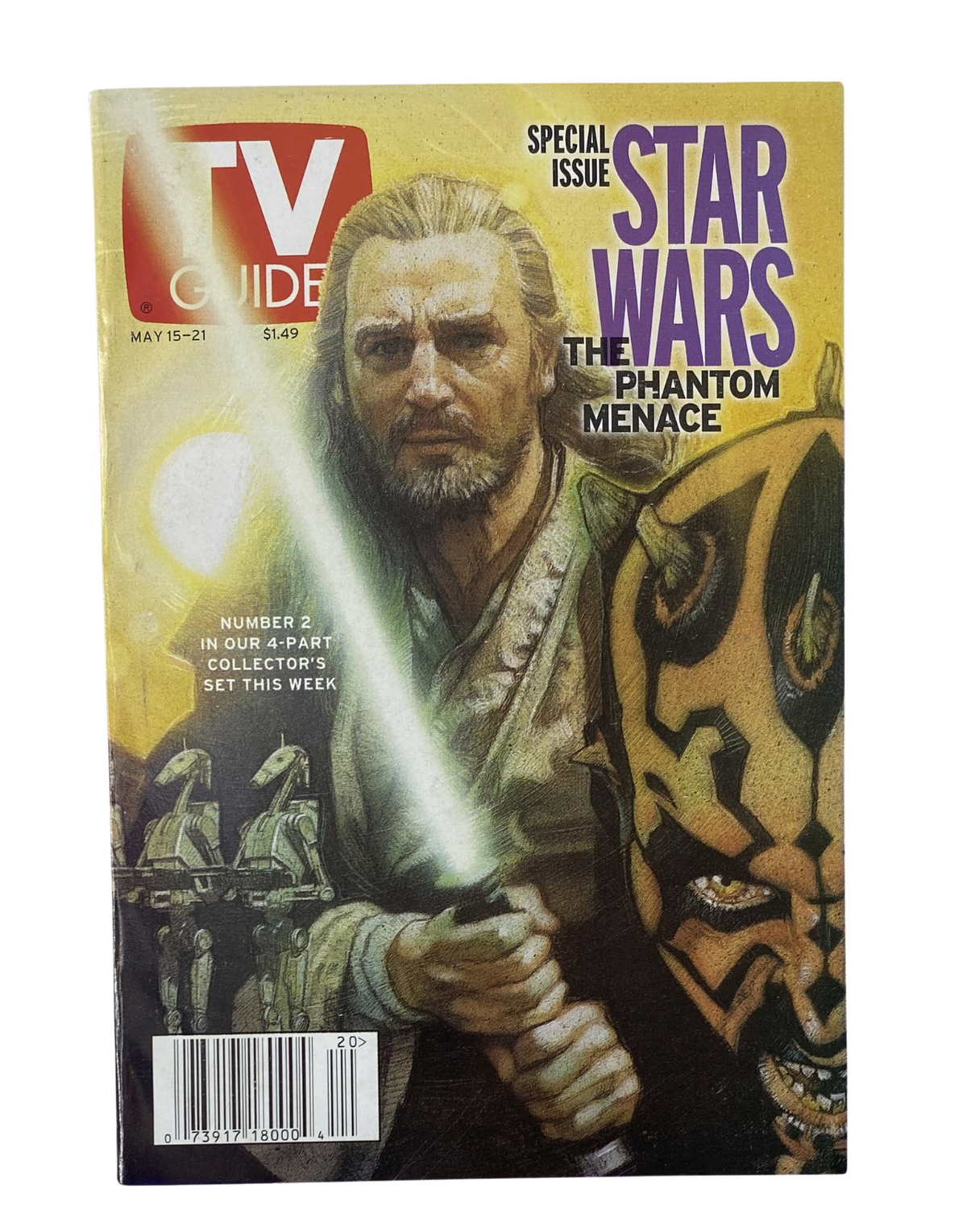 Cover of TV Guide Magazine May 15, 1999 featuring a special issue on Star Wars: The Phantom Menace, showcasing Obi-Wan Kenobi with lightsaber.