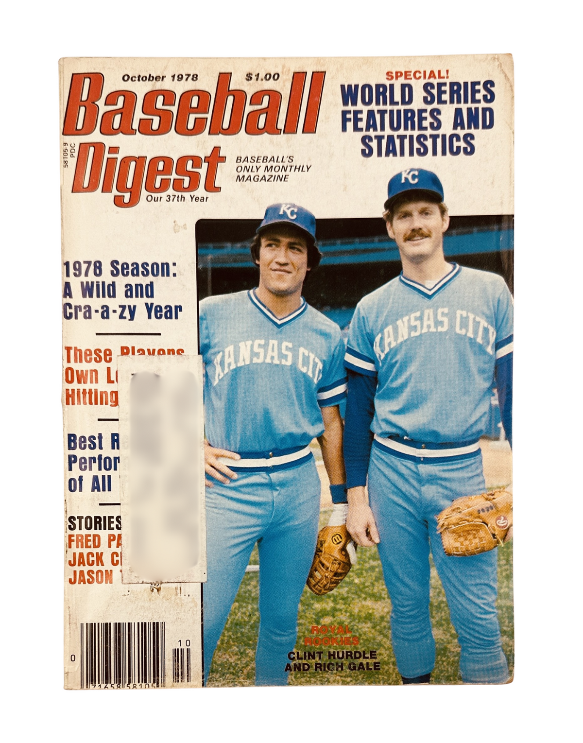 Cover of Baseball Digest Magazine from October 1978 featuring Clint Hurdle and Rich Gale of the Kansas City Royals, highlighting the World Series season.