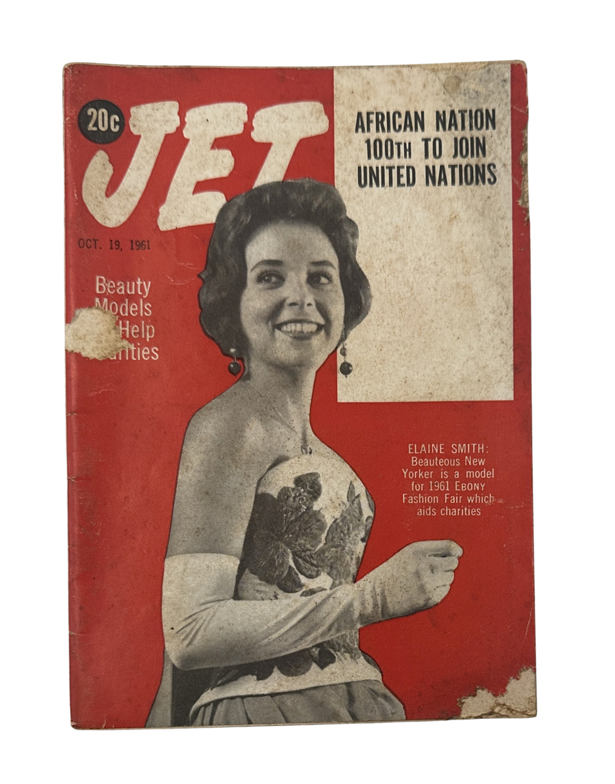 Jet Magazine October 19, 1961 featuring Elaine Smith on the cover, highlighting African Nation's 100th membership to the United Nations, showcasing beauty and modeling themes.