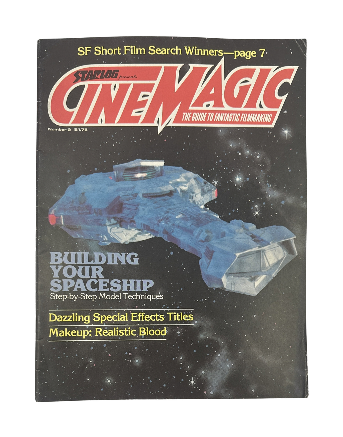 CineMagic Magazine No. 2 cover featuring a spaceship with the title 'Building Your Spaceship' and highlights on special effects makeup and titles.