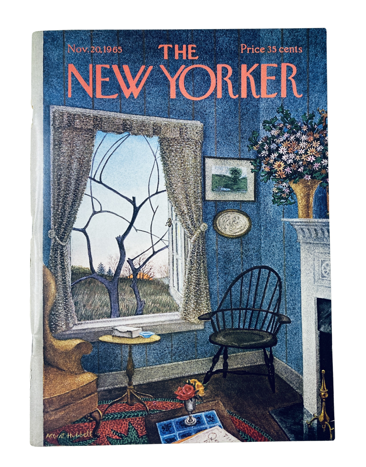 Cover of The New Yorker Magazine from November 20, 1965, featuring an interior room with a window showing a scenic view, illustrated by A. Hubbell. Price 35 cents.