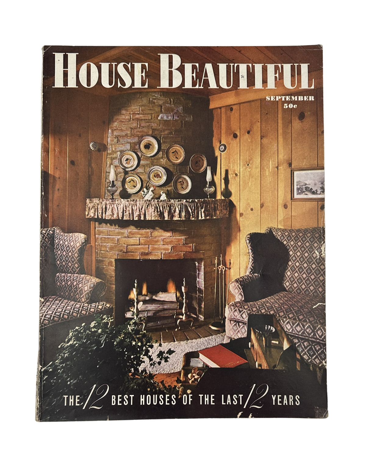 Cover of House Beautiful Magazine September 1947 featuring a cozy interior design, showcasing the title 'House Beautiful' and highlighting 'The 12 Best Houses of the Last 12 Years.'