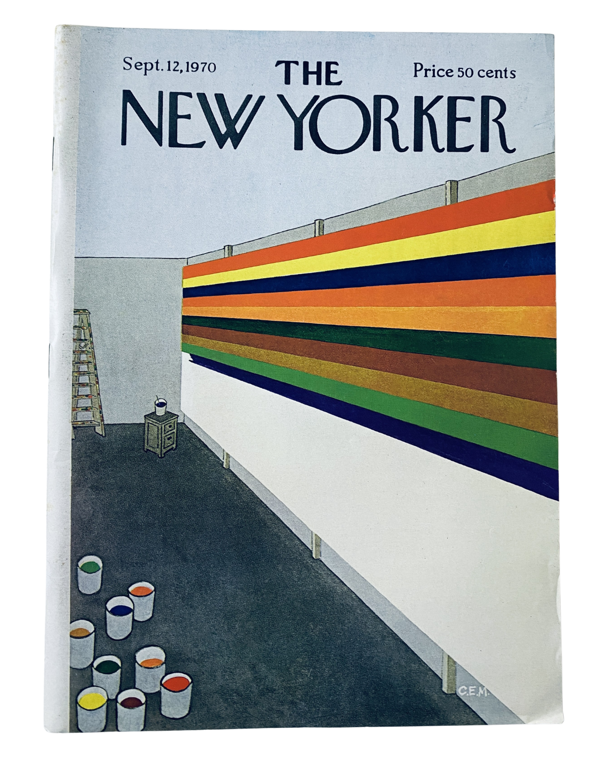 Cover of The New Yorker Magazine dated September 12, 1970 featuring a colorful rainbow wall painting, designed by Charles Martin, in very good condition.