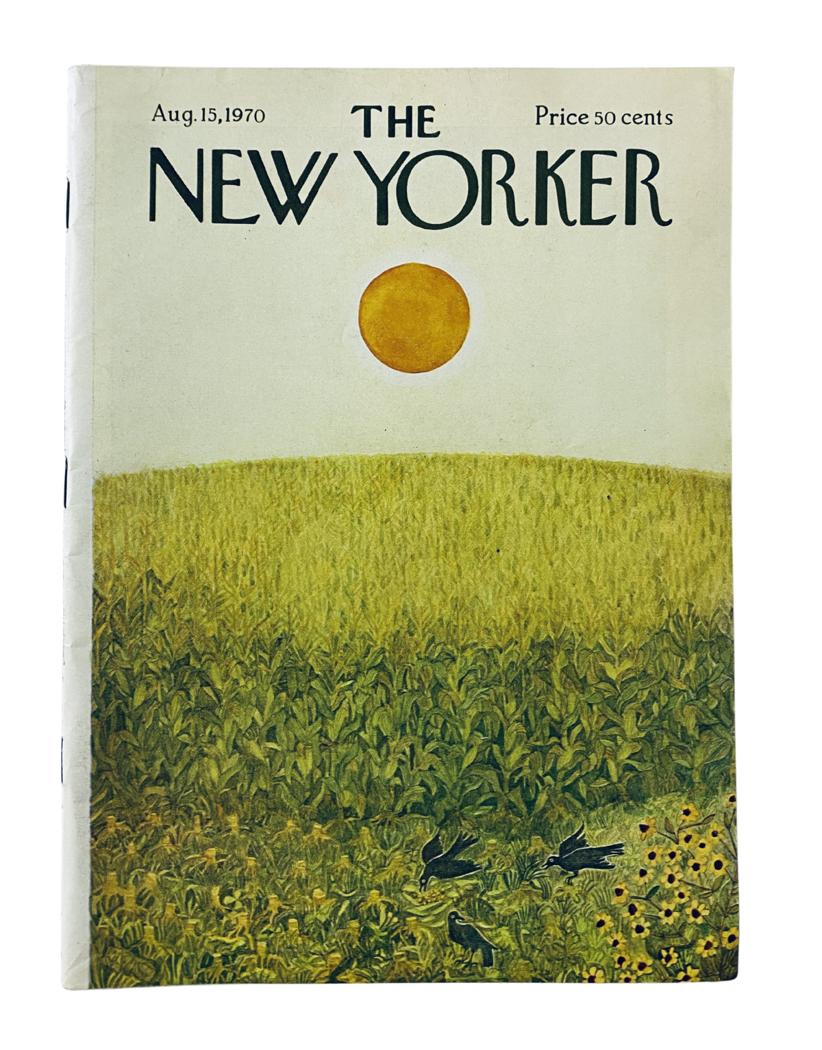 The New Yorker Magazine August 15, 1970 cover featuring a sun over a field illustration by Ilonka Karasz.