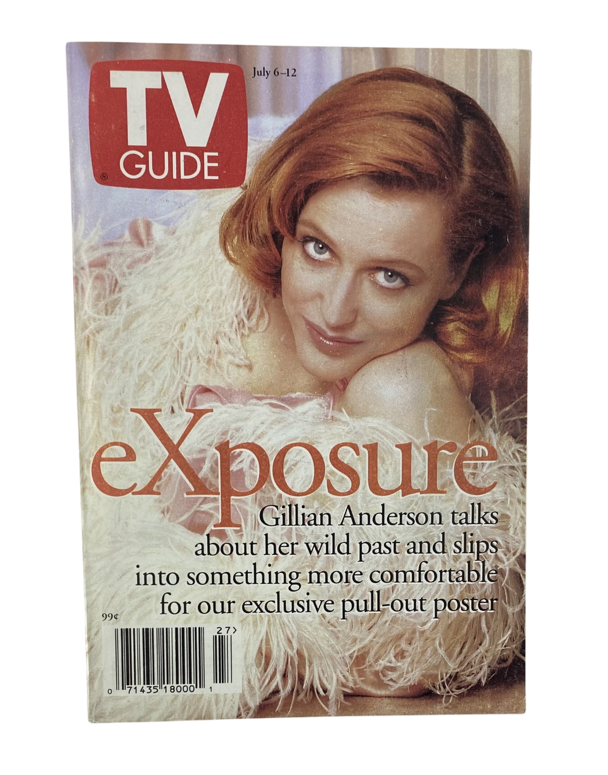 TV Guide Magazine July 6, 1996 featuring Gillian Anderson on the cover in glamorous attire. The cover highlights her as a central figure, promoting an exclusive pull-out poster inside.