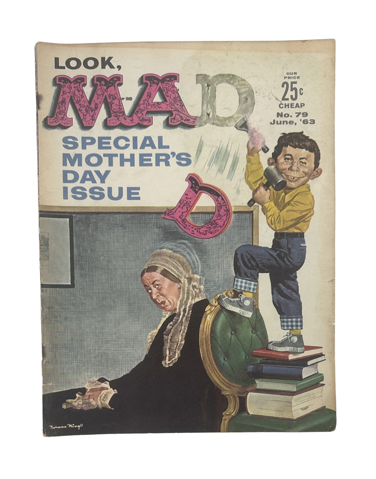 Cover of MAD Magazine No. 79 from June 1963 featuring a humorous illustration related to Mother’s Day, depicting a child altering the magazine title with the tagline 'Look, MAD Special Mother’s Day Issue'.