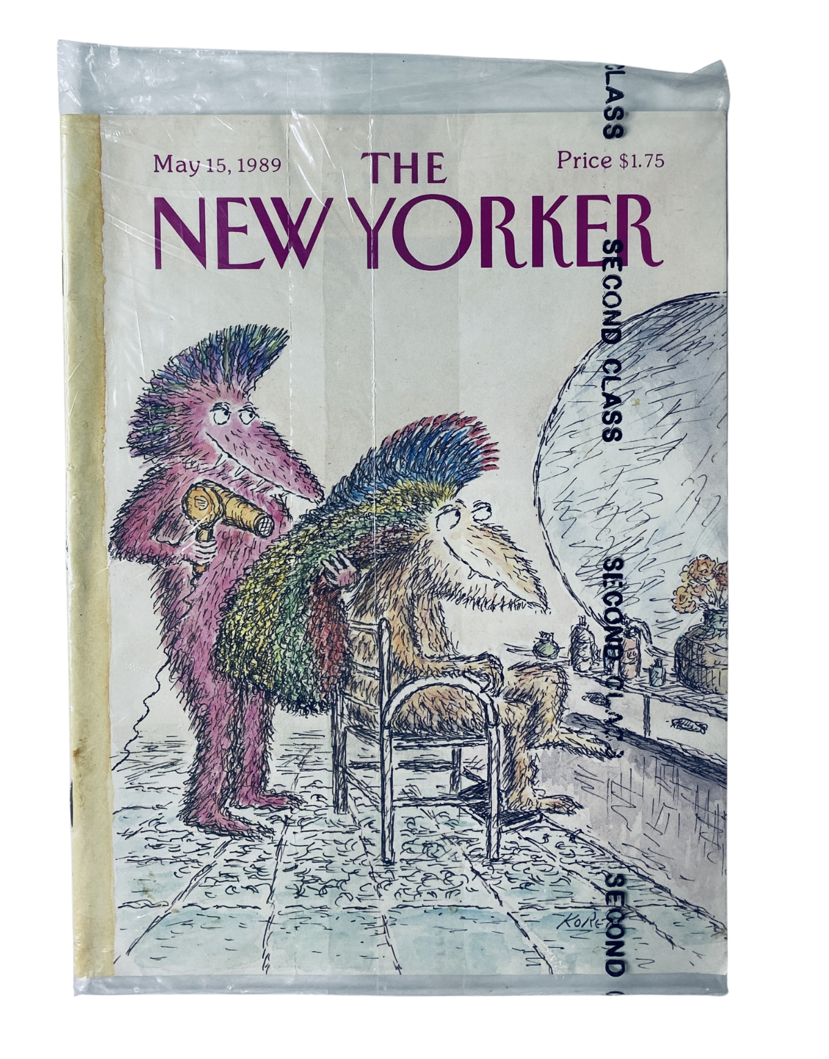 SEALED The New Yorker Magazine May 15, 1989 showcasing a colorful hair salon cover illustration by E. Koren, featuring whimsical characters, perfect for collectors.