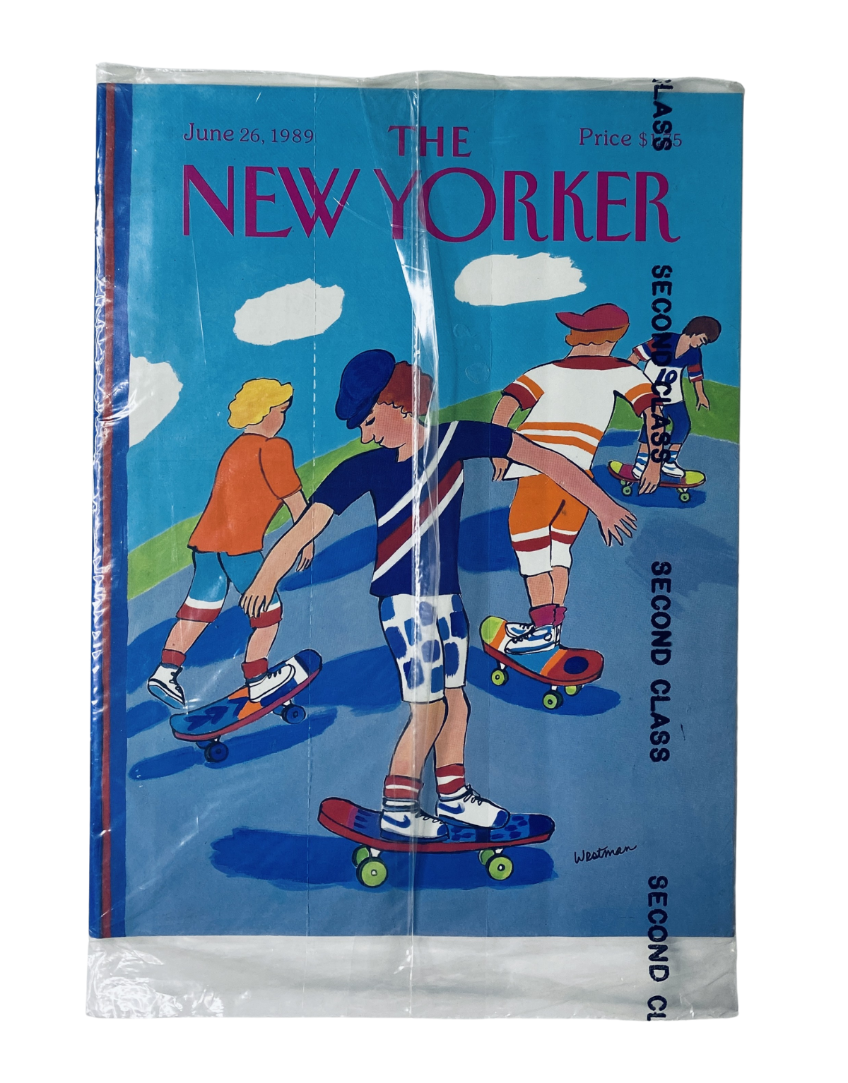 SEALED The New Yorker Magazine June 26, 1989 featuring a vibrant cover illustration of skateboarding kids by B. Westman.