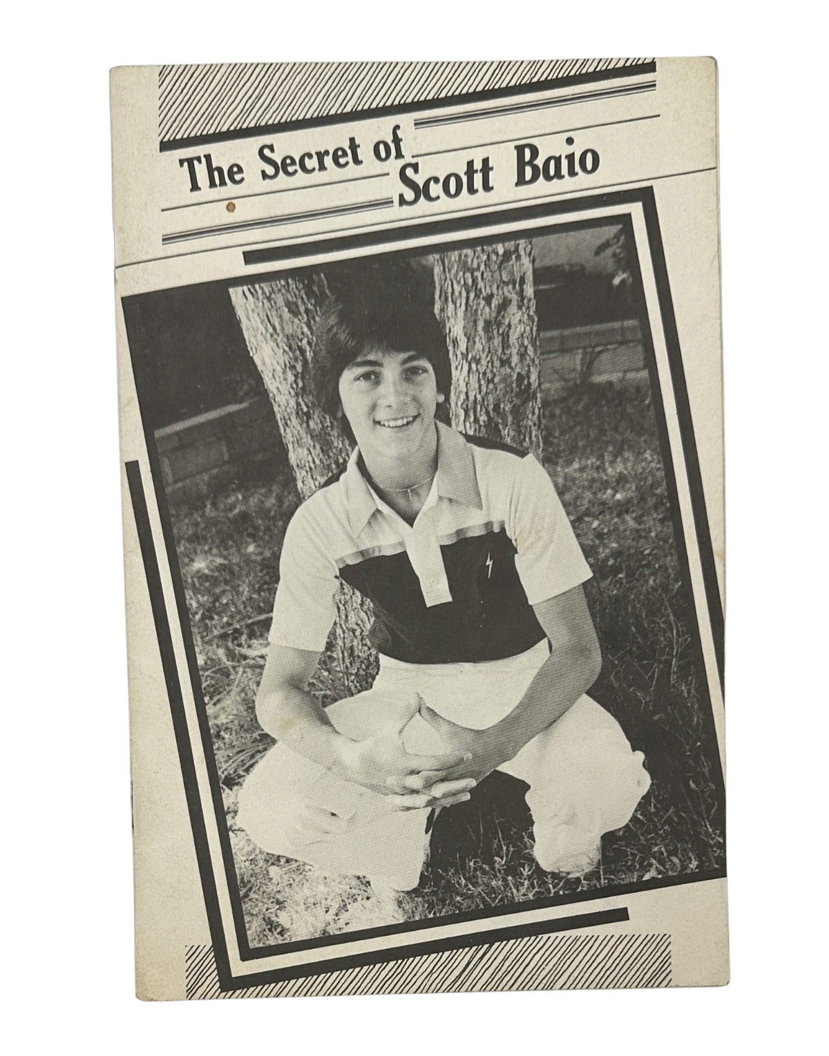 Cover of 'The Secret of Scott Baio' magazine featuring a young Scott Baio sitting outdoors, showcasing the nostalgic appeal of this vintage publication about the beloved teen idol from Happy Days.