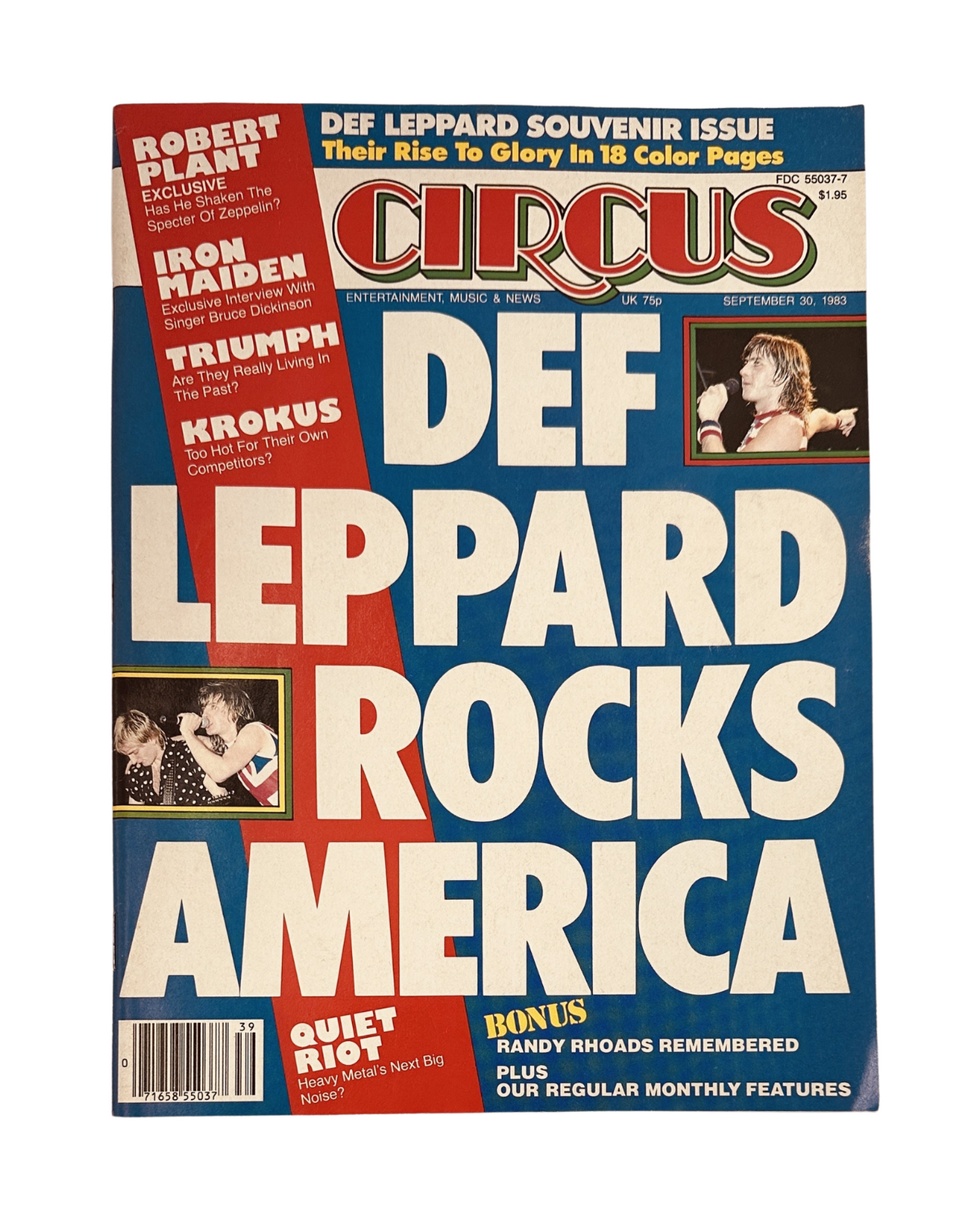 Circus Magazine cover from September 30, 1983 featuring Def Leppard, titled 'Def Leppard Rocks America' along with highlights of Iron Maiden and Quiet Riot.