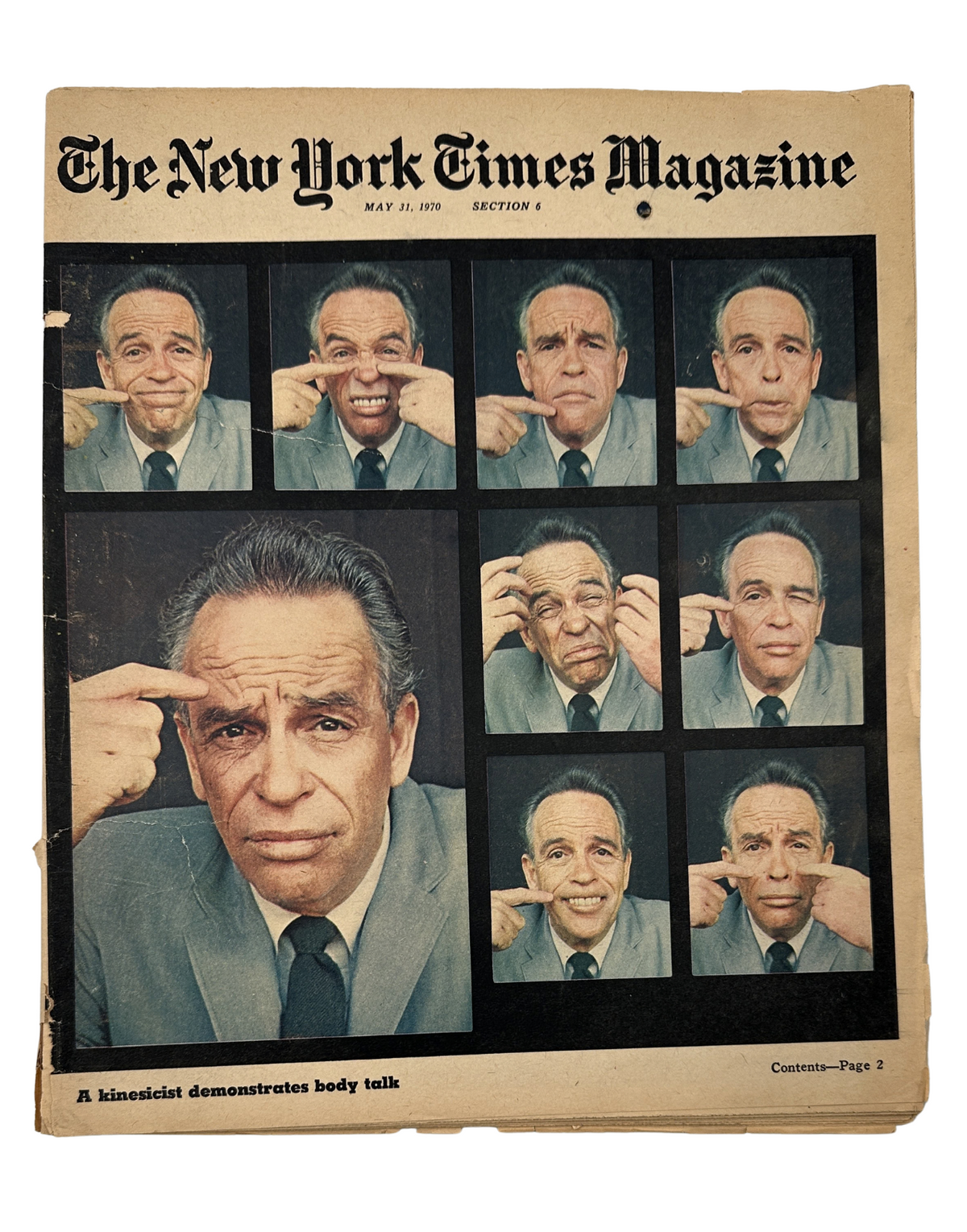 Cover of The New York Times Magazine dated May 31, 1970, featuring multiple facial expressions demonstrating body language kinesics.