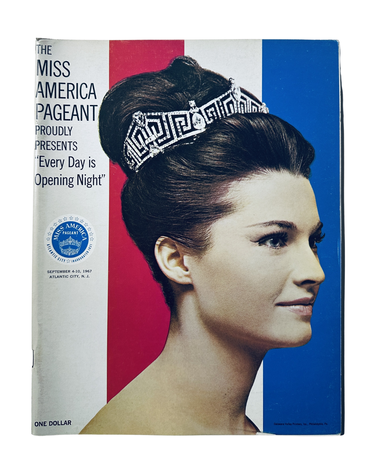 Cover of Miss America Pageant Magazine, September 4–10, 1967 featuring Jane Anne Jayroe with the tagline 'Every Day is Opening Night'.