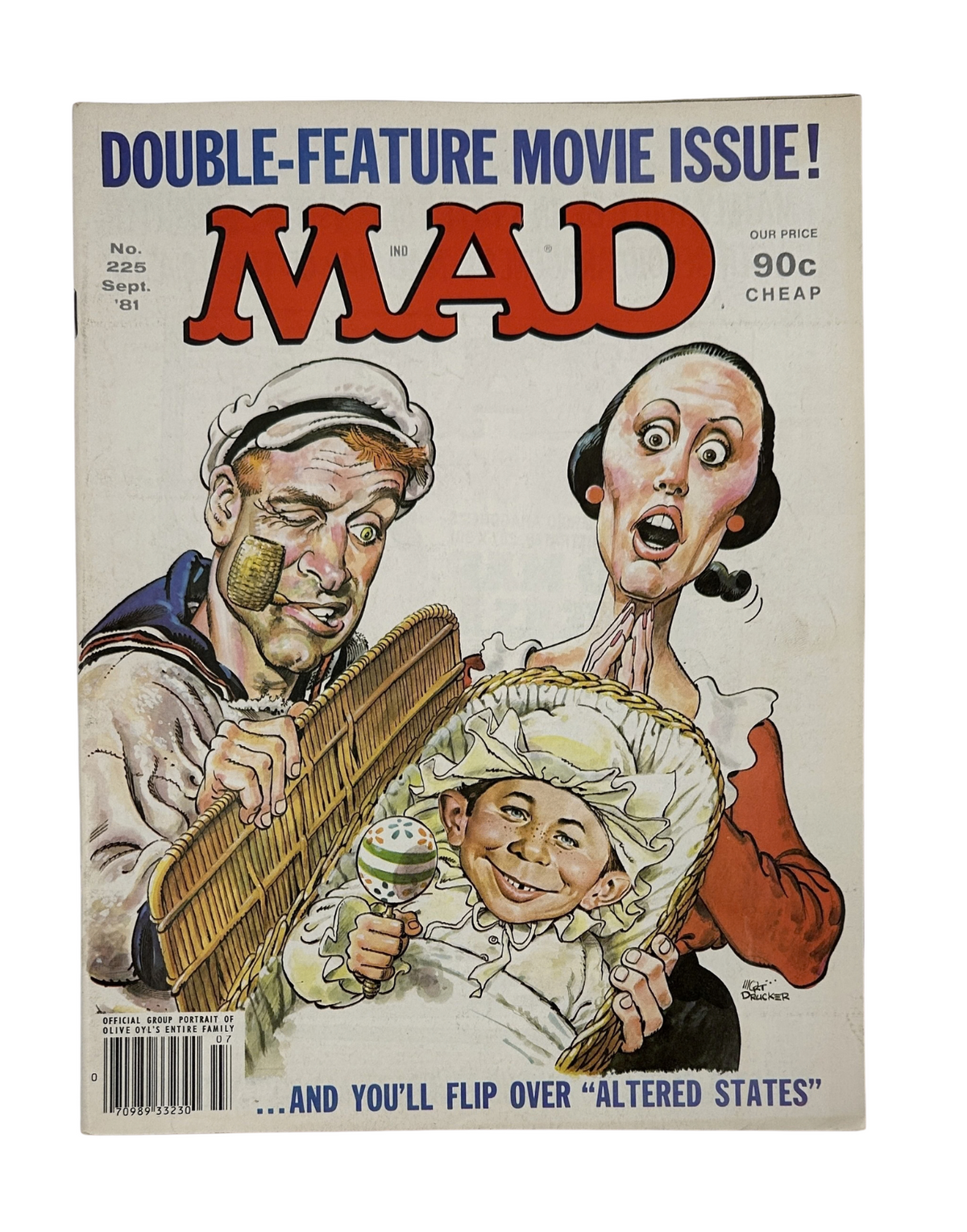 MAD Magazine No. 225 September 1981 cover featuring a comedic illustration related to the issue's satire on the movie Altered States, priced at 90 cents.