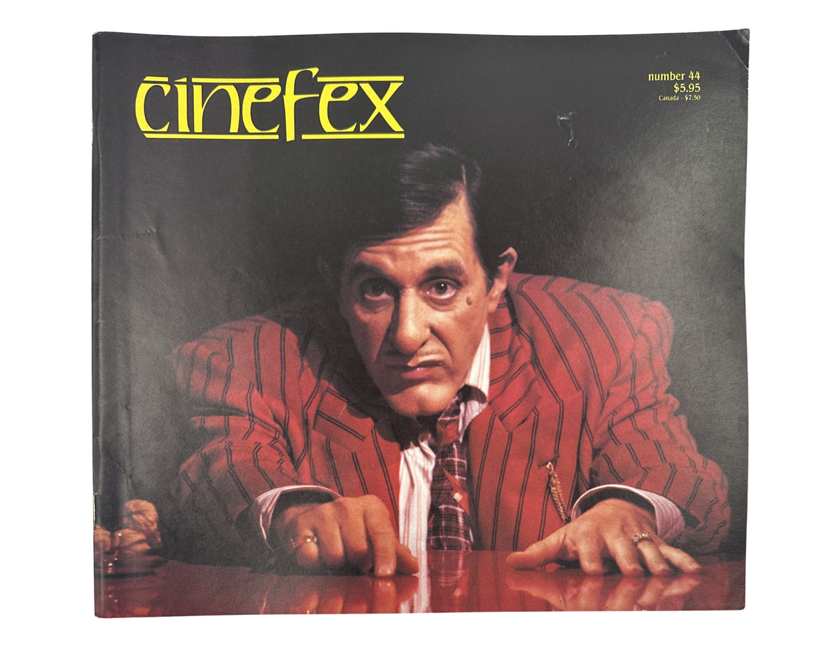 Cinefex Magazine November 1990 No. 44 featuring Big Boy Caprice, image shows the cover with a focused male figure in a striped suit.