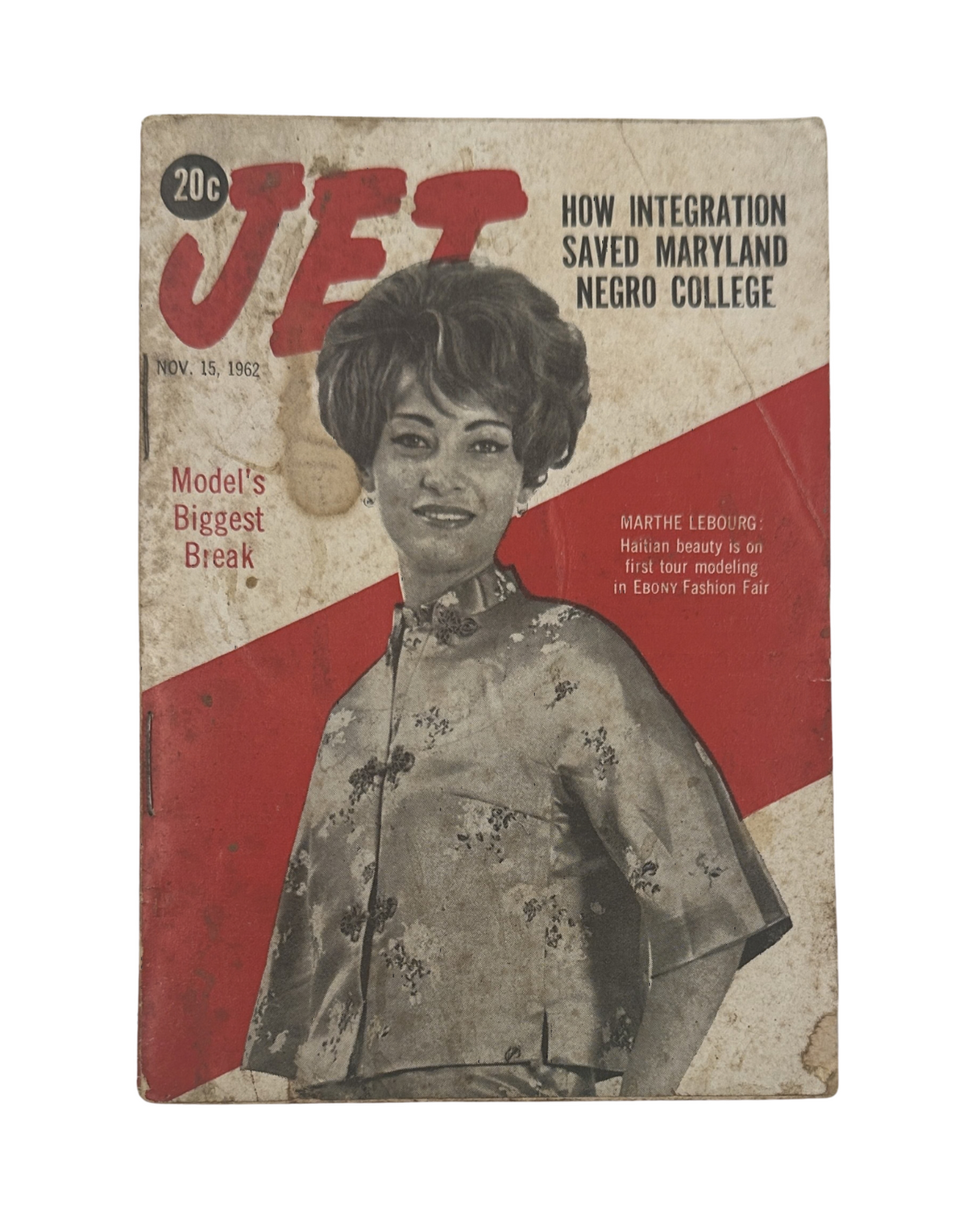 Cover of Jet Magazine, November 15, 1962, featuring Marthe Lebourg with the headline 'How Integration Saved Maryland Negro College' and a mention of 'Model's Biggest Break'.