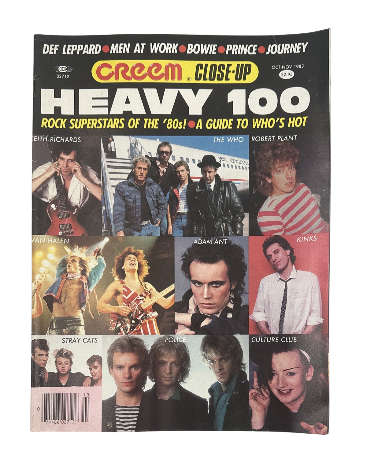 Cover of Creem Close-Up Magazine from October 1983 featuring iconic rock superstars of the 80s, including images of Keith Richards, Van Halen, Adam Ant, The Kinks, and more.