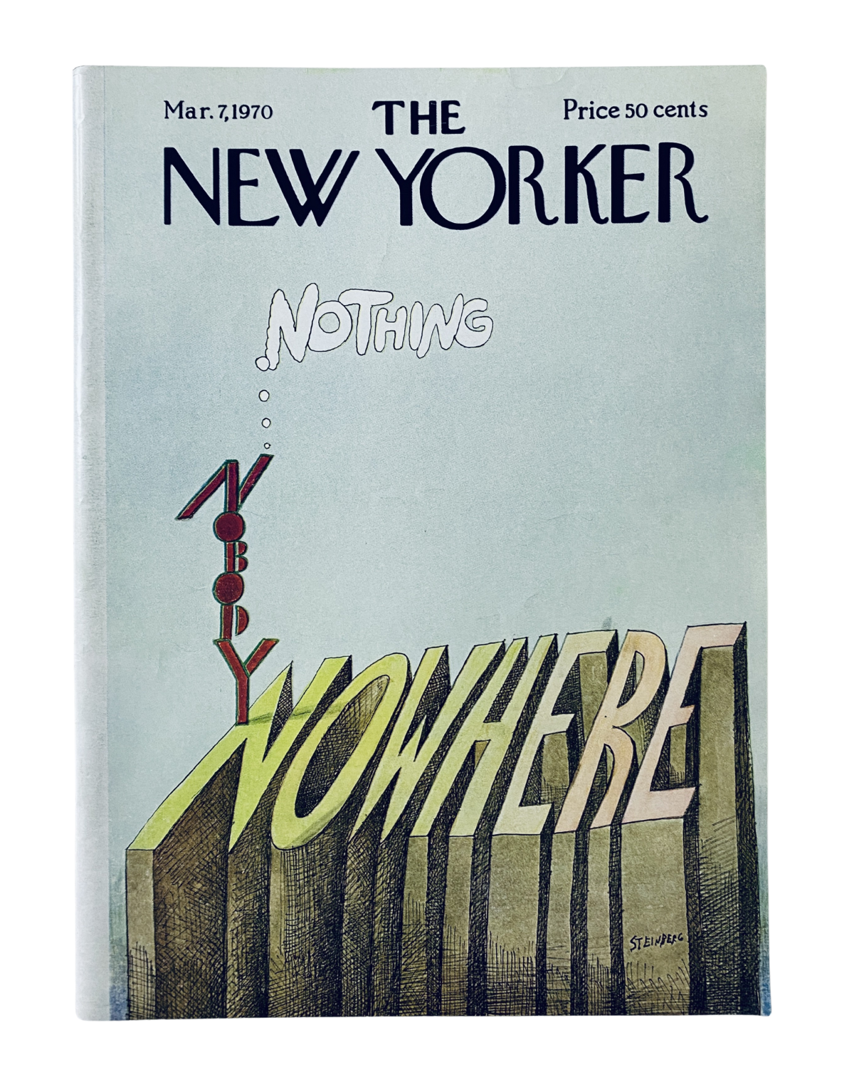 Cover of The New Yorker Magazine, March 7, 1970, featuring Saul Steinberg's illustration titled 'Nothing Nowhere'. The cover includes playful typography conveying a whimsical theme.