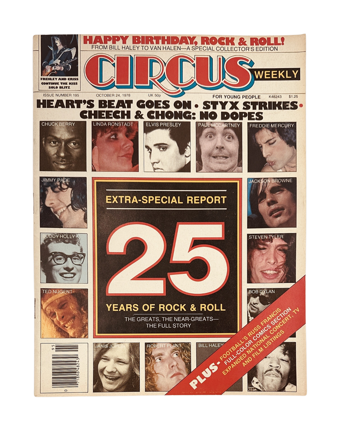 Circus Weekly Magazine, October 24, 1978 issue featuring 25 Years of Rock, Elvis, McCartney, with additional articles on Heart, Styx and Cheech & Chong. An iconic cover celebrating rock music.