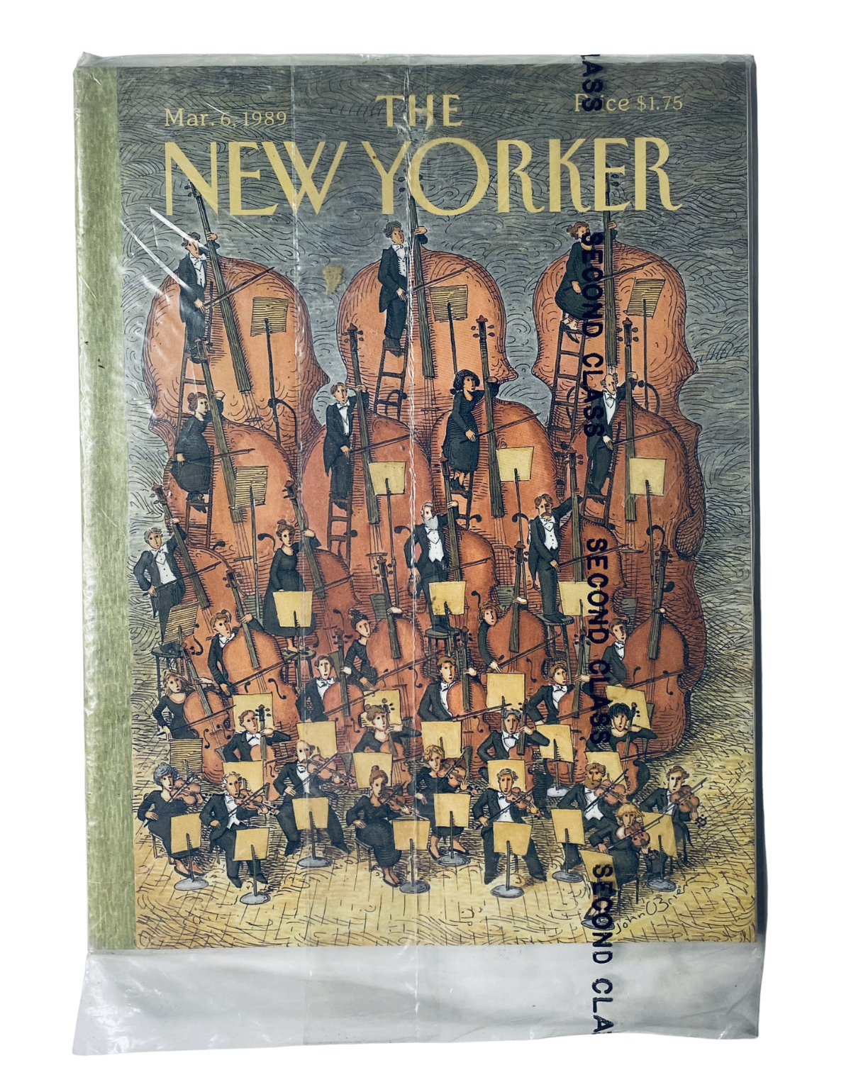 SEALED The New Yorker Magazine March 6, 1989 cover featuring an Orchestra Double Bass illustration by O’Brien, showcasing musicians playing double basses in a vintage design.