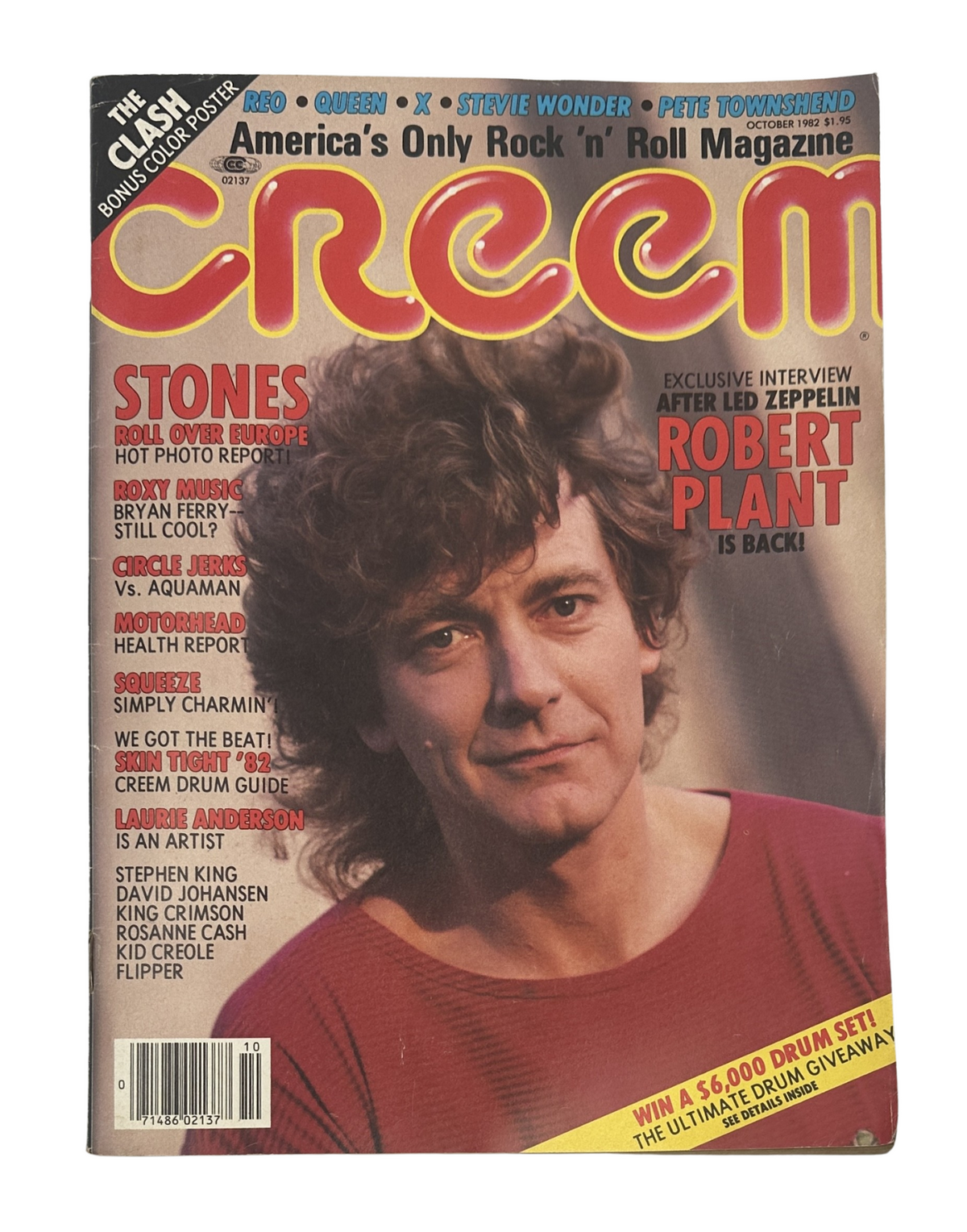 Creem Magazine October 1982 cover featuring Robert Plant, with the headline about Stones and Motorhead, showcasing the title 'Creem Magazine' prominently.