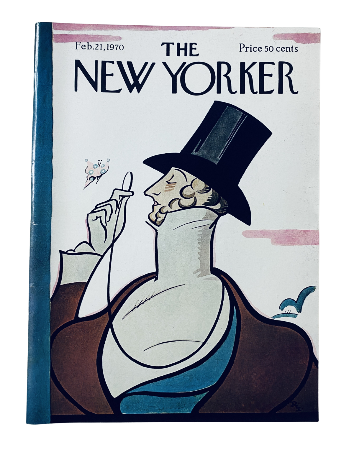 Cover of The New Yorker Magazine, February 21, 1970, featuring a colorful illustration by Rea Irvin depicting a man in a top hat.