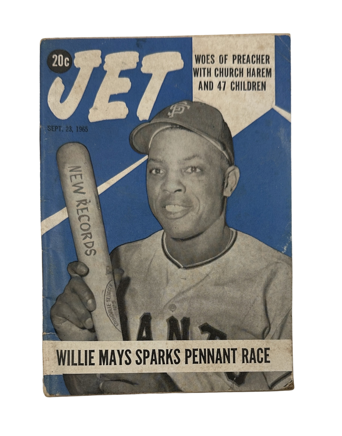 Cover of Jet Magazine from September 23, 1965 featuring Willie Mays, highlighting the Pennant Race, with blue and black colors.